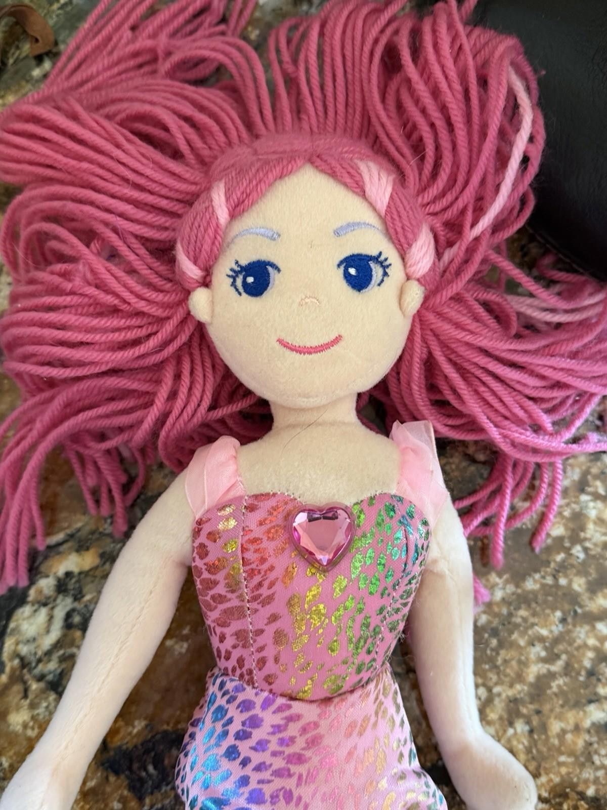 Other Aurora Pink Mermaid Plush Doll – Sparkly Tail, Yarn Hair 18” Size ONE SIZE - 1 Thumbnail