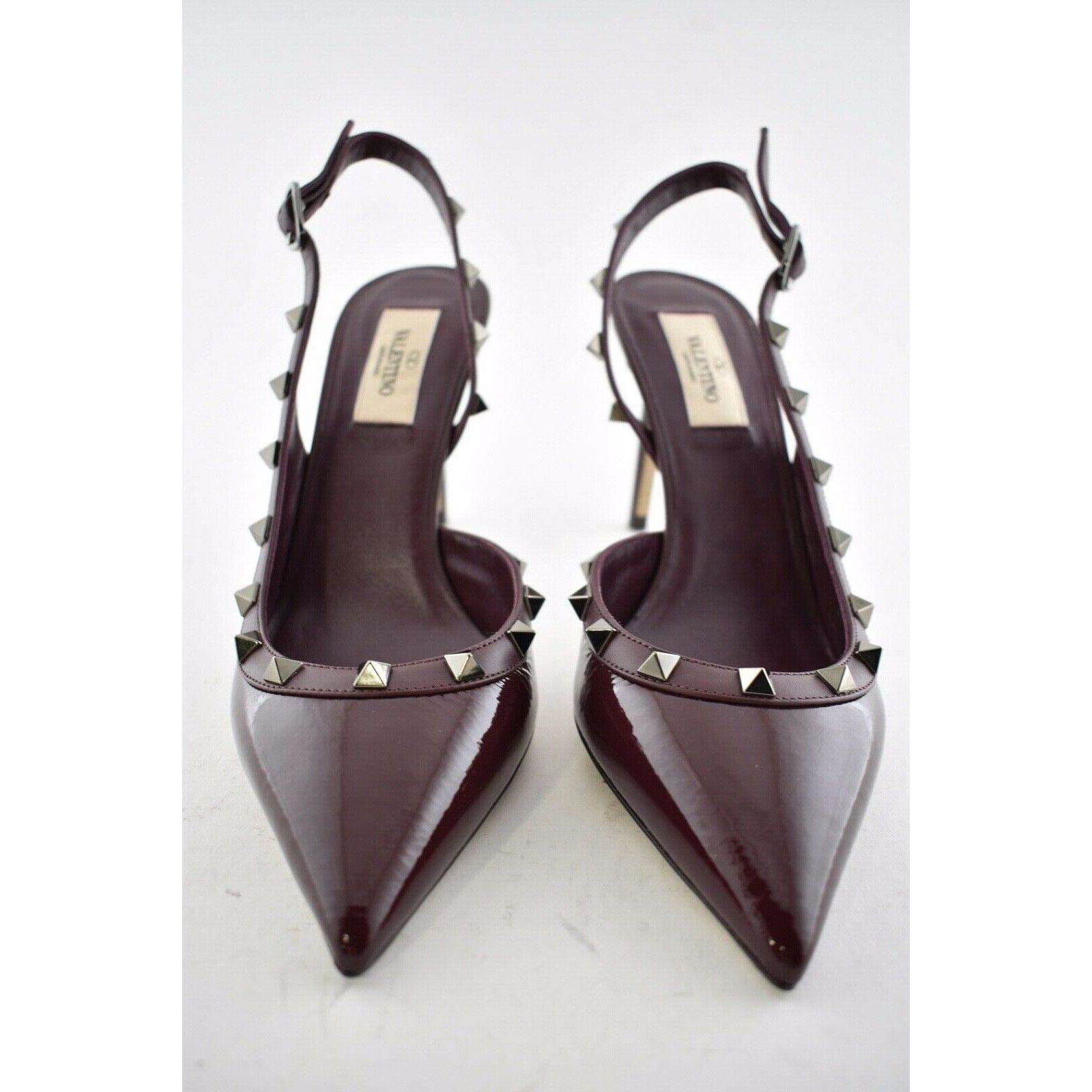 Valentino Valentino Rockstud 85 Rubin Red Patent Leather Slingback Size US 8.5 / IT 38.5 - 5 Thumbnail