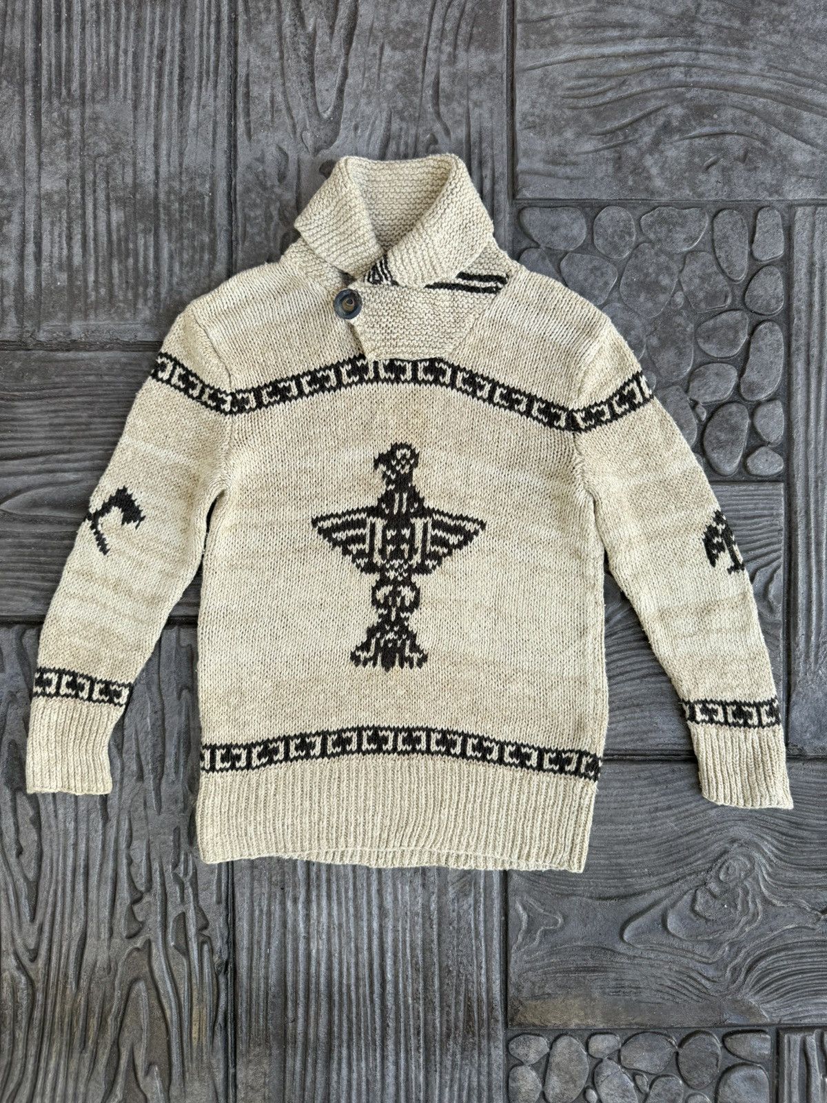 Polo Ralph Lauren 💥RARE💥Vintage 90s PRL Kanata Cowichan Hand Knit Shawl Collar Size US XXS / EU 40 - 3 Thumbnail