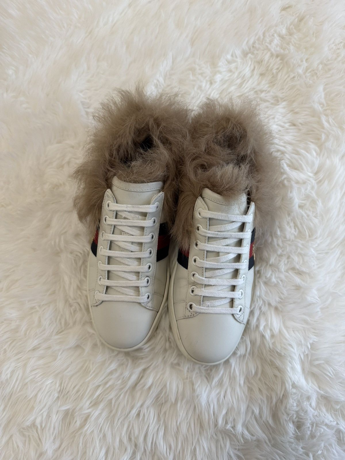 Gucci Gucci Ace Embroidered Fur-Lined Size US 5 / IT 35 - 6 Thumbnail