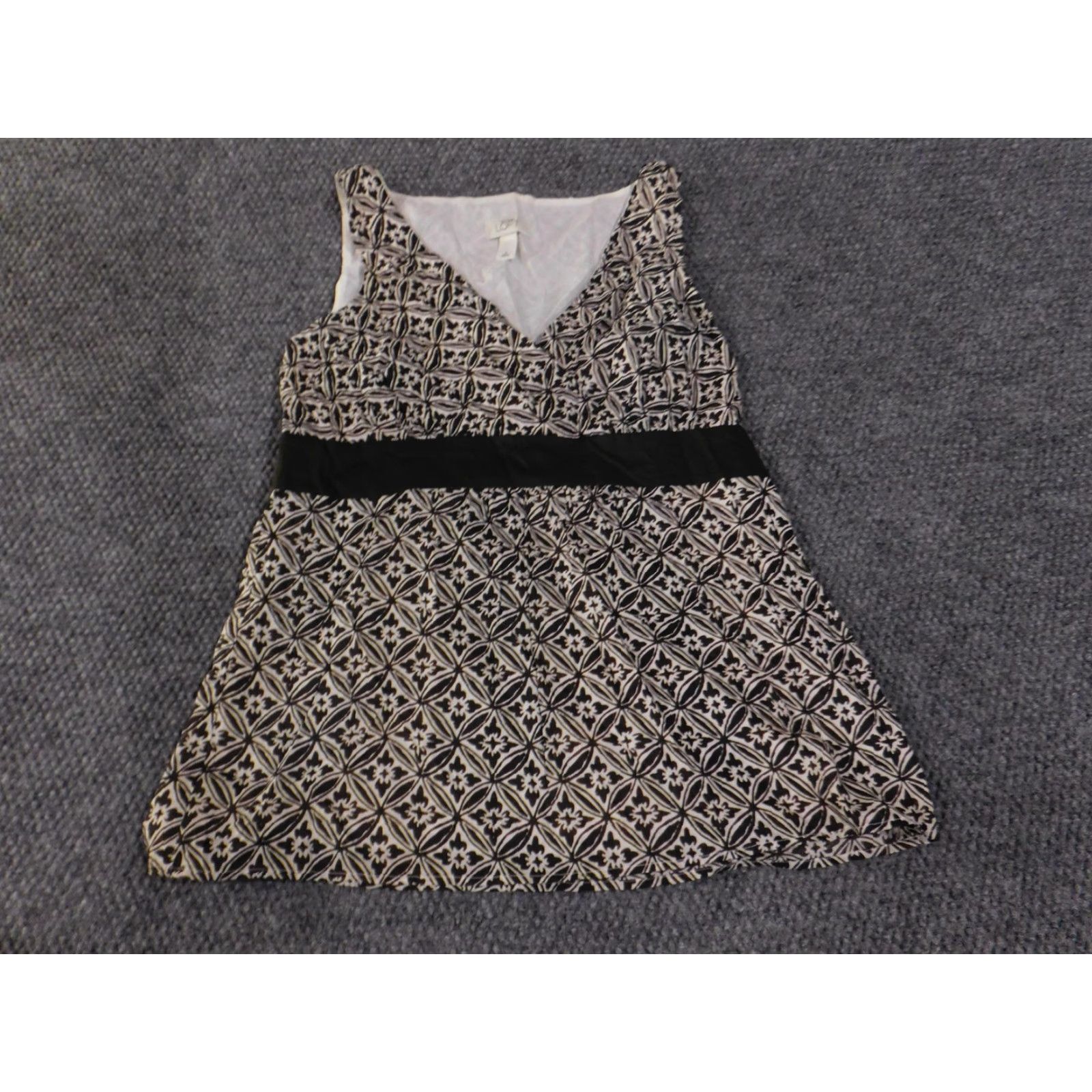Loft Ann Taylor LOFT Dress Womens 8 Black White Sleeveless V-Neck A-Line Cotton Lined Size M / US 6-8 / IT 42-44 - 3 Thumbnail