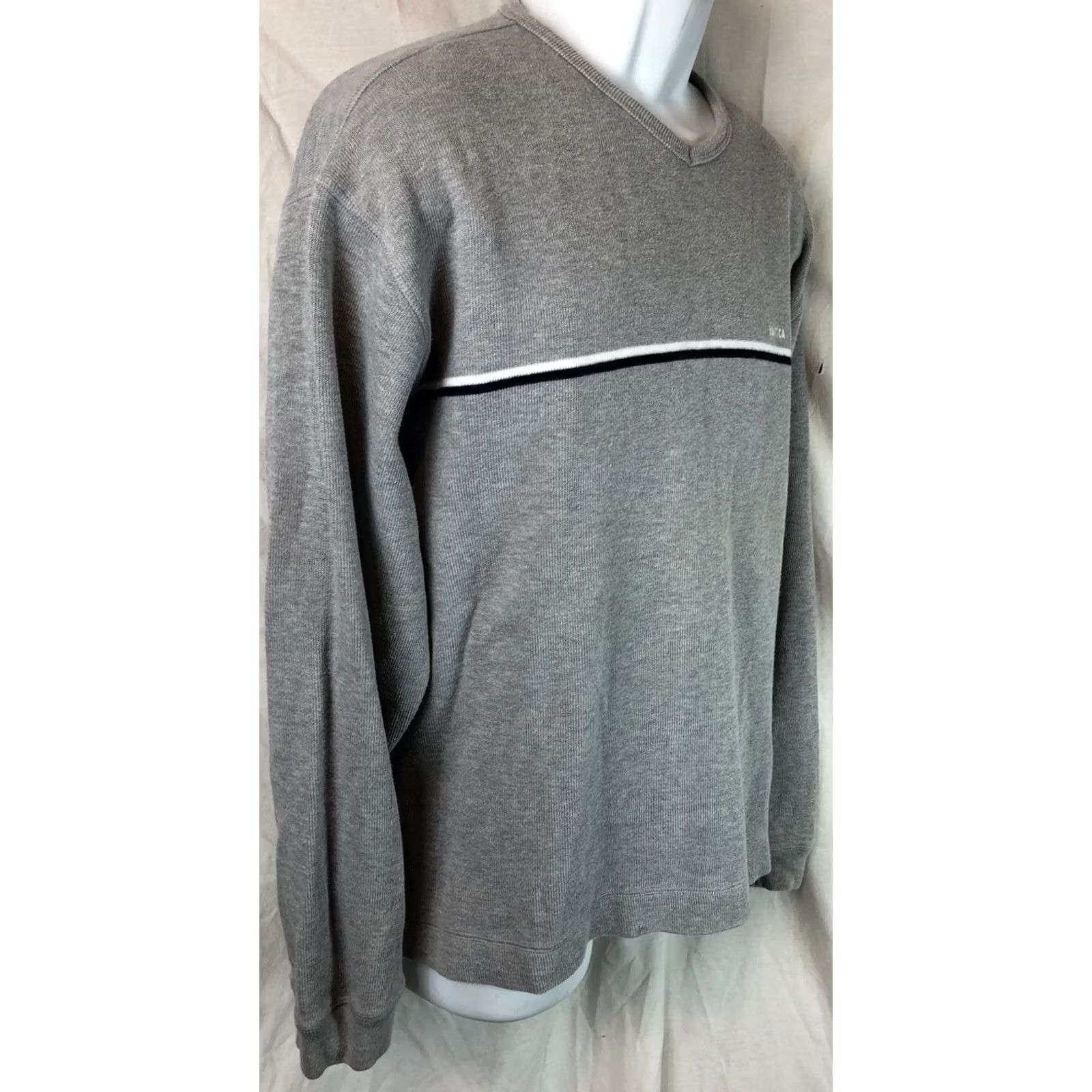 Nautica Nautica Pullover Shirt L Gray V-neck Long Sleeve Cotton Knit Jersey Size US L / EU 52-54 / 3 - 2 Thumbnail