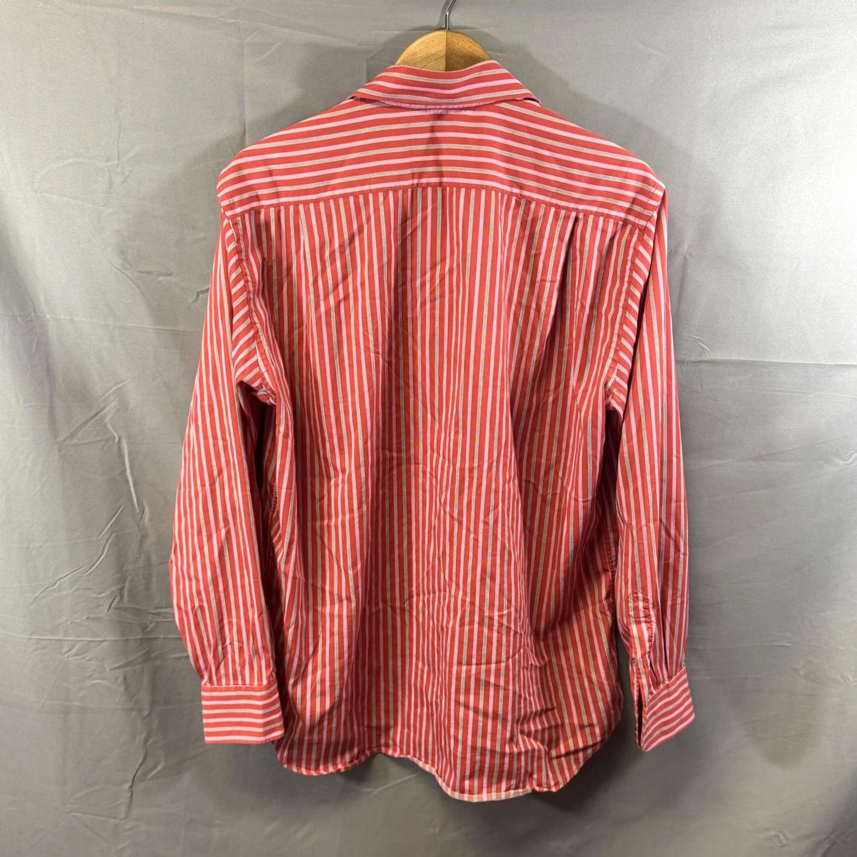 Canali Canali Shirt Mens L Red White Striped Button Down Made Italy Cotton Dress Shirt Size 42R - 2 Thumbnail