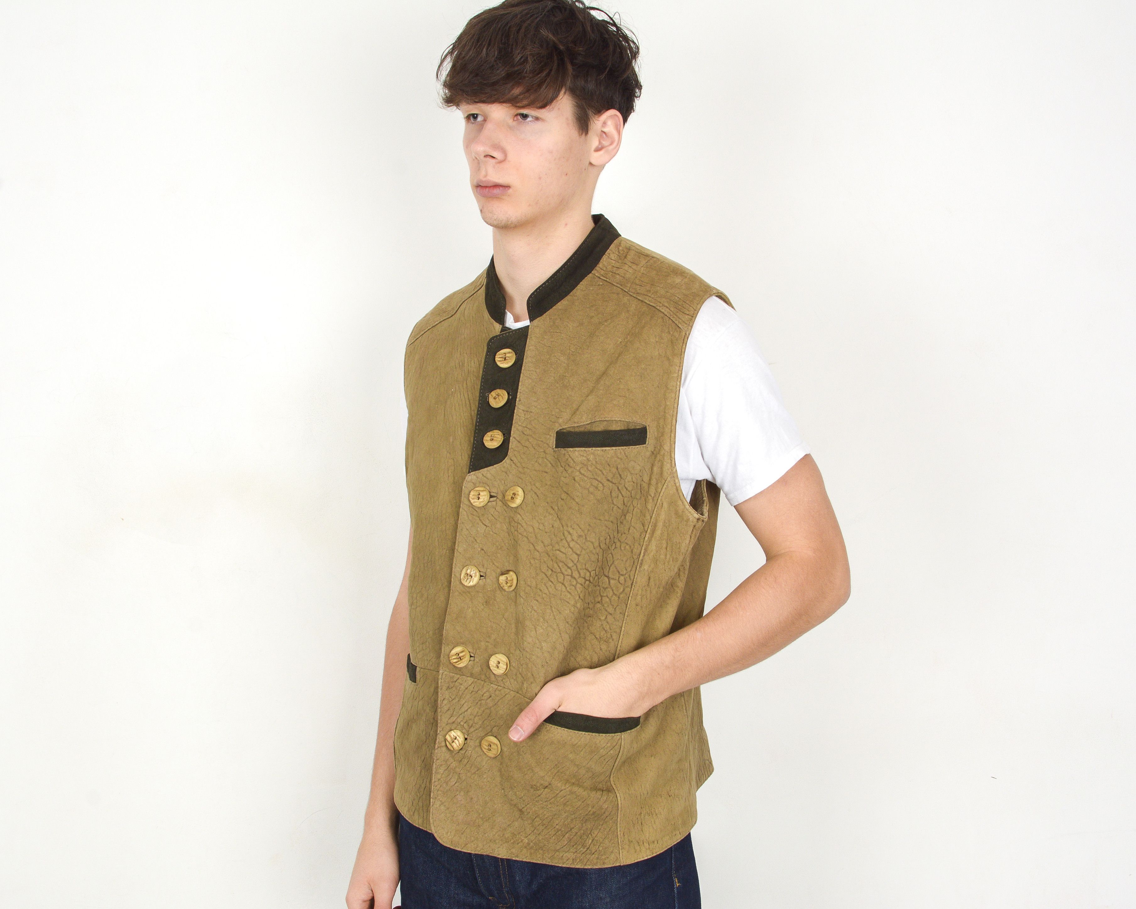 Vintage ALPHORN Real Leather L Waistcoat Gilet Vest Trachten Jager Size US L / EU 52-54 / 3 - 2 Thumbnail