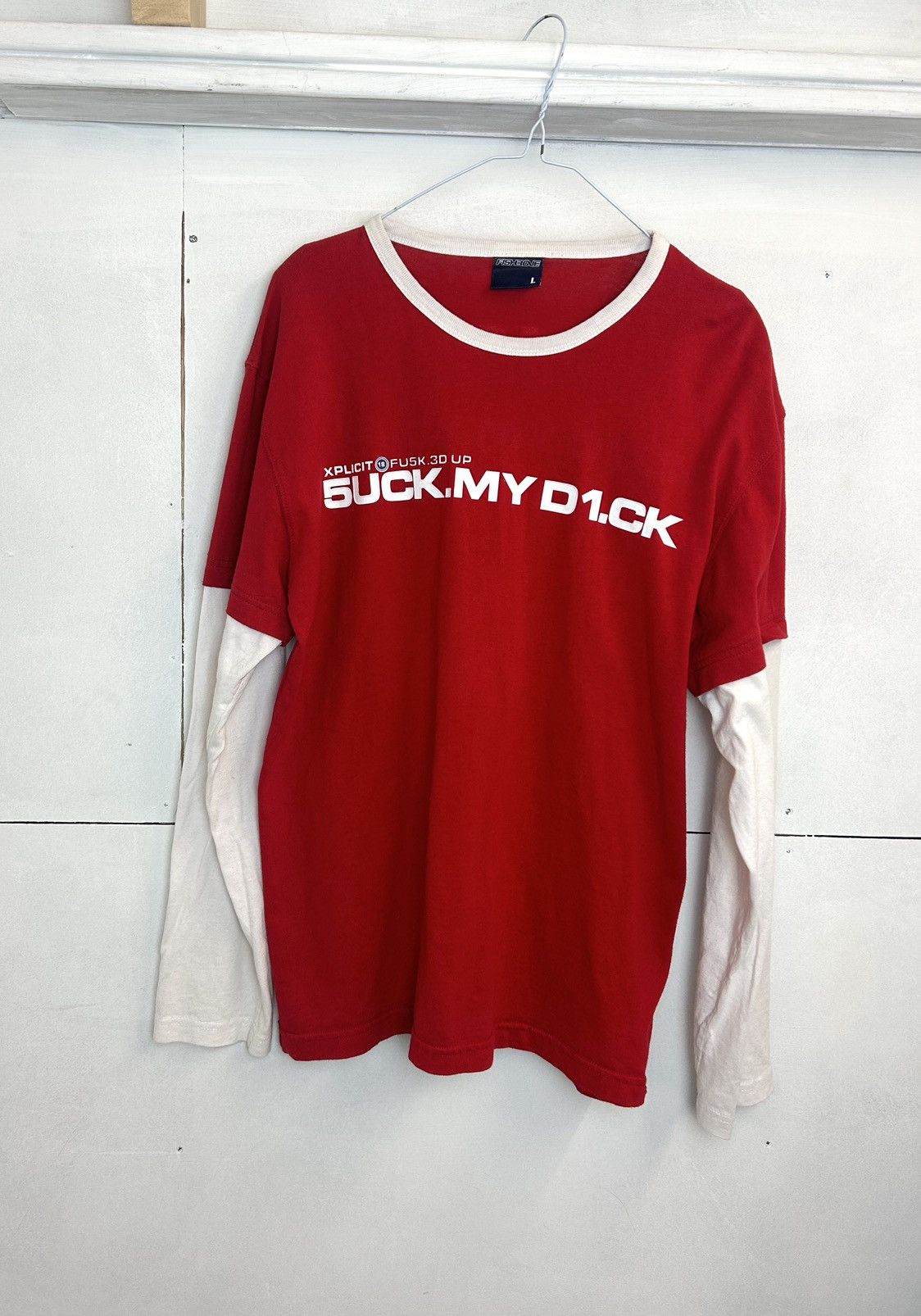 image of Vintage Fishbone Suck My Dick Xplicit T Shirt L in Red, Men's (Size Large)