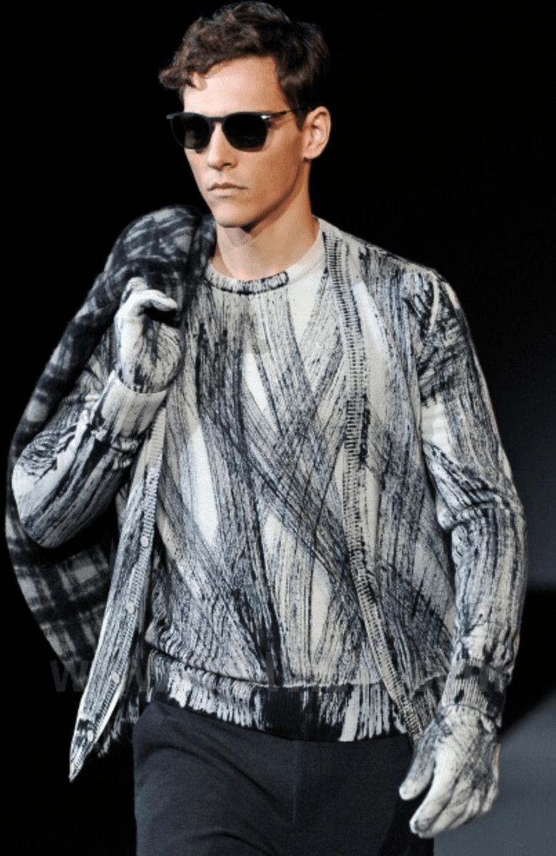 Emporio Armani AW2011 Emporio Armani White & Grey Abstract Pattern Sweater Size US M / EU 48-50 / 2 - 2 Thumbnail