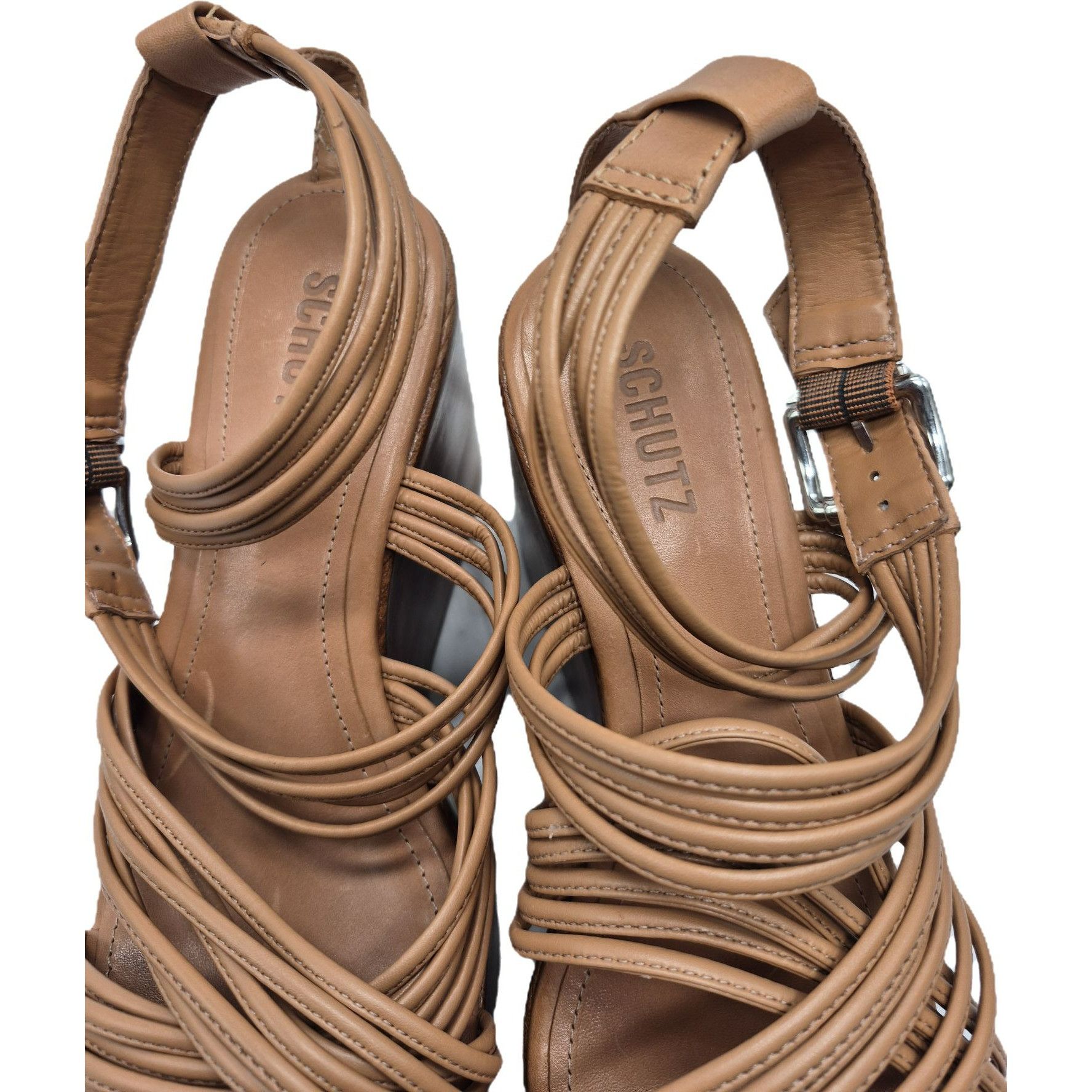 SCHUTZ Schutz Marcella Wedge Tan Leather Platform Sandals 8.5 Size US 8.5 / IT 38.5 - 11 Thumbnail