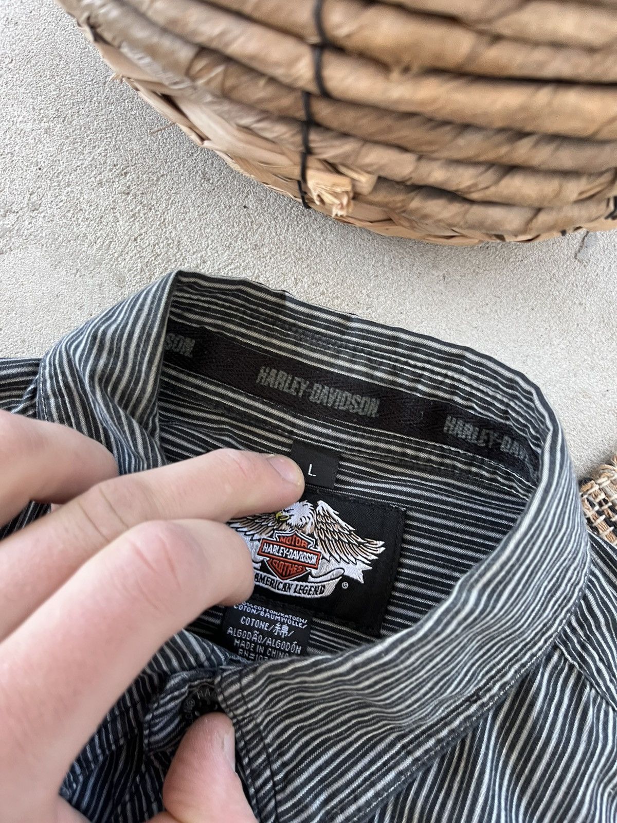 Harley Davidson Vintage Harley Davidson Striped Shirt Grey Black Workwear Size US L / EU 52-54 / 3 - 13 Thumbnail