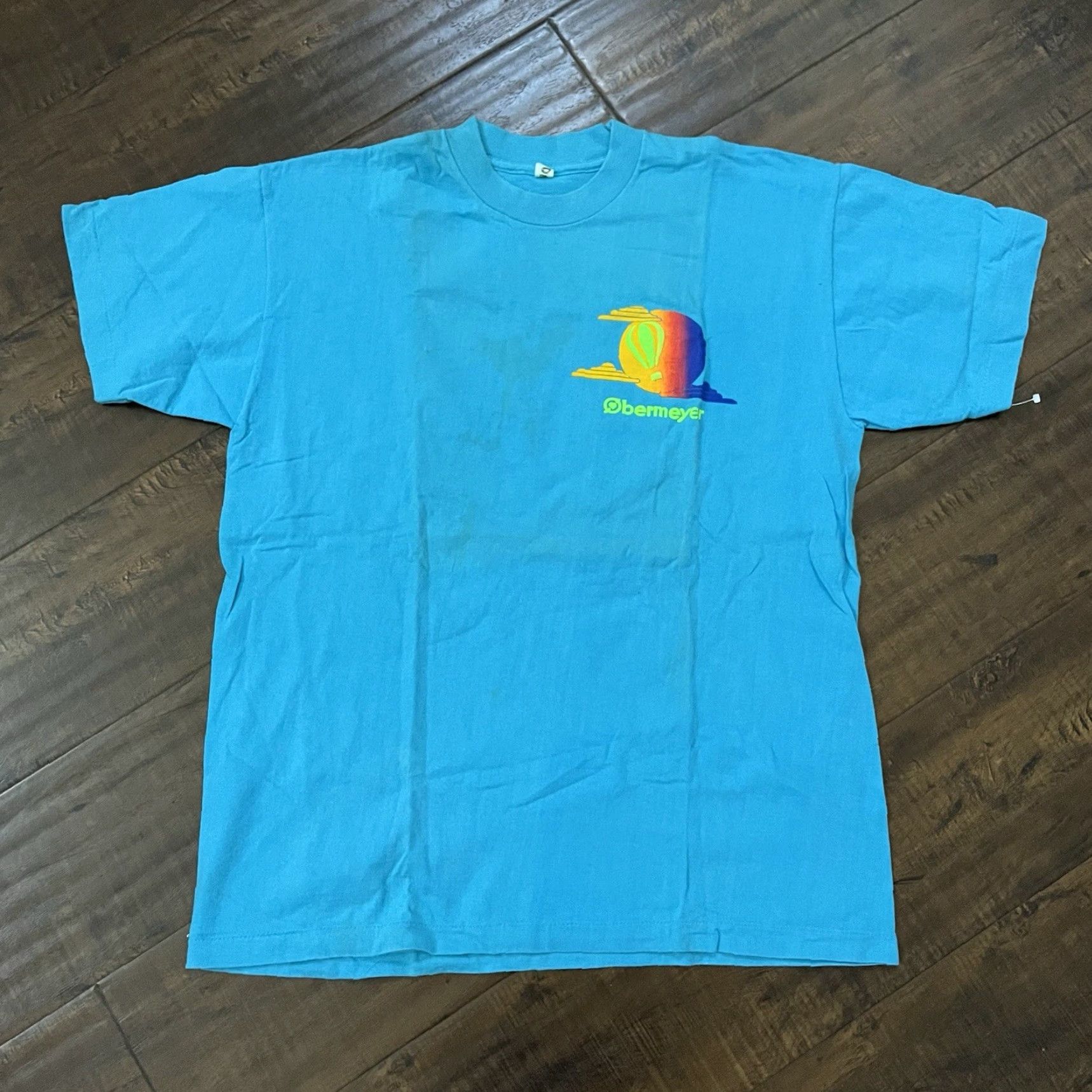 Obermeyer VINTAGE Obermeyer Hot Air Balloon Mens Blue Puffy Print T-Shirt L Ocean Travel Souvenir 80s Mens Shirt Size US L / EU 52-54 / 3 - 4 Thumbnail