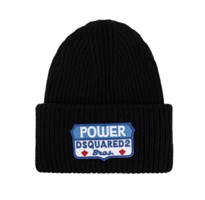 Dsquared2 logo patch beanie hat DSQ2 wool graphjc black🎨