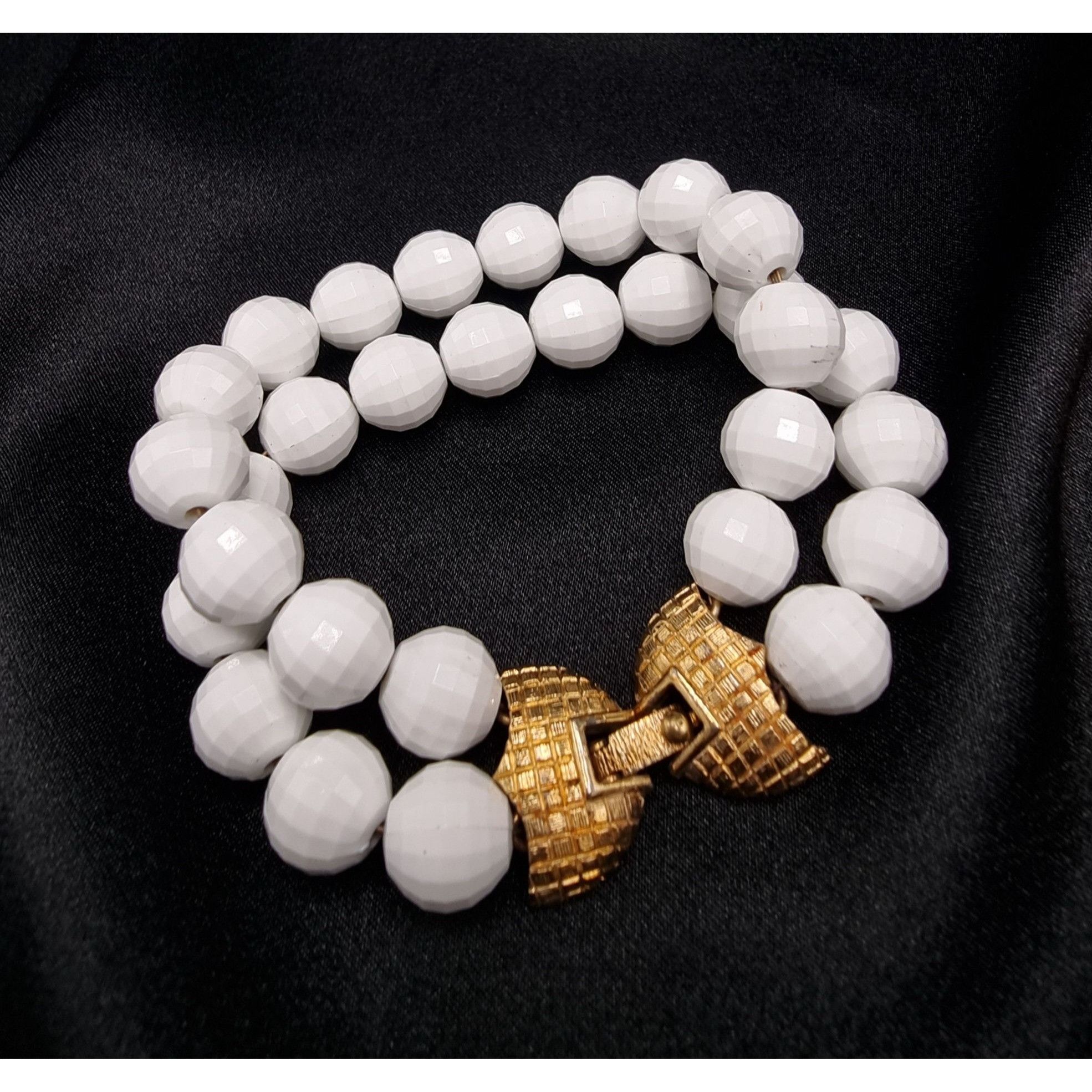 Monet Vintage 60s-70s MONET Signed Gold & White Beaded Double Stra Size ONE SIZE - 1 Thumbnail