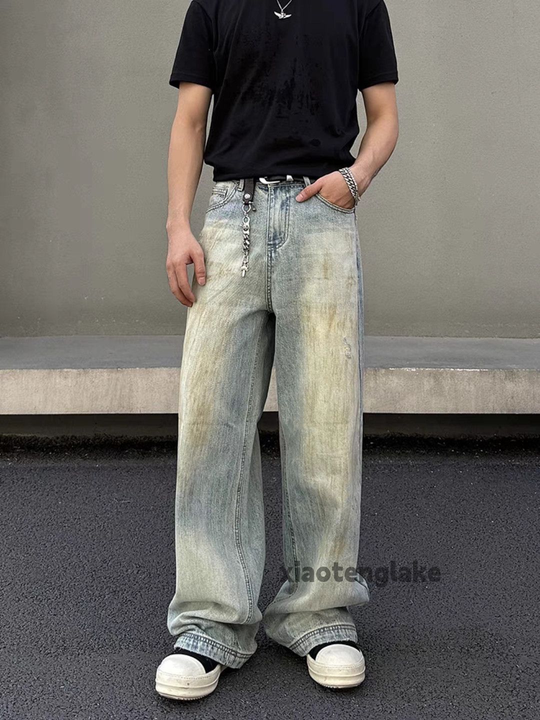 Jean × Vintage washed faded stain rusty paint loose baggy jeans Size US 33 - 3 Thumbnail