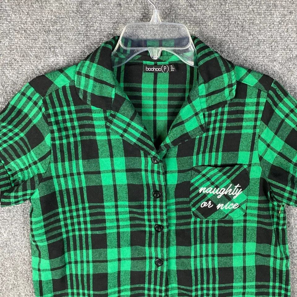 Boohoo Boohoo Pajama Top Women's Size 8 Plaid Green Short Sleeve Size M / US 6-8 / IT 42-44 - 2 Thumbnail