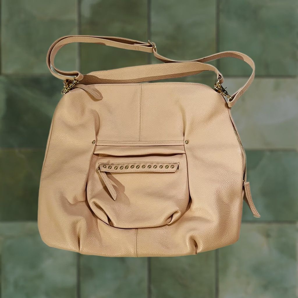 Vintage LAGGO Shoulder Bag Womens Large Beige Leather Tote Purse Studded Pocket Size ONE SIZE - 1 Thumbnail