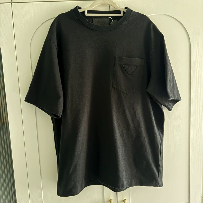 Prada Prada Black Short Sleeve T-shirt with Triangle Logo - dmc Size L / US 10 / IT 46 - 1 Thumbnail