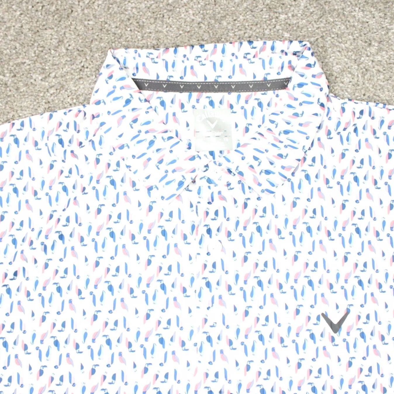 Callaway Callaway Polo Shirt Mens XL Pink/Blue Bird All Over Print Opti-Dri S/S Polo Shirt Size US XL / EU 56 / 4 - 4 Thumbnail
