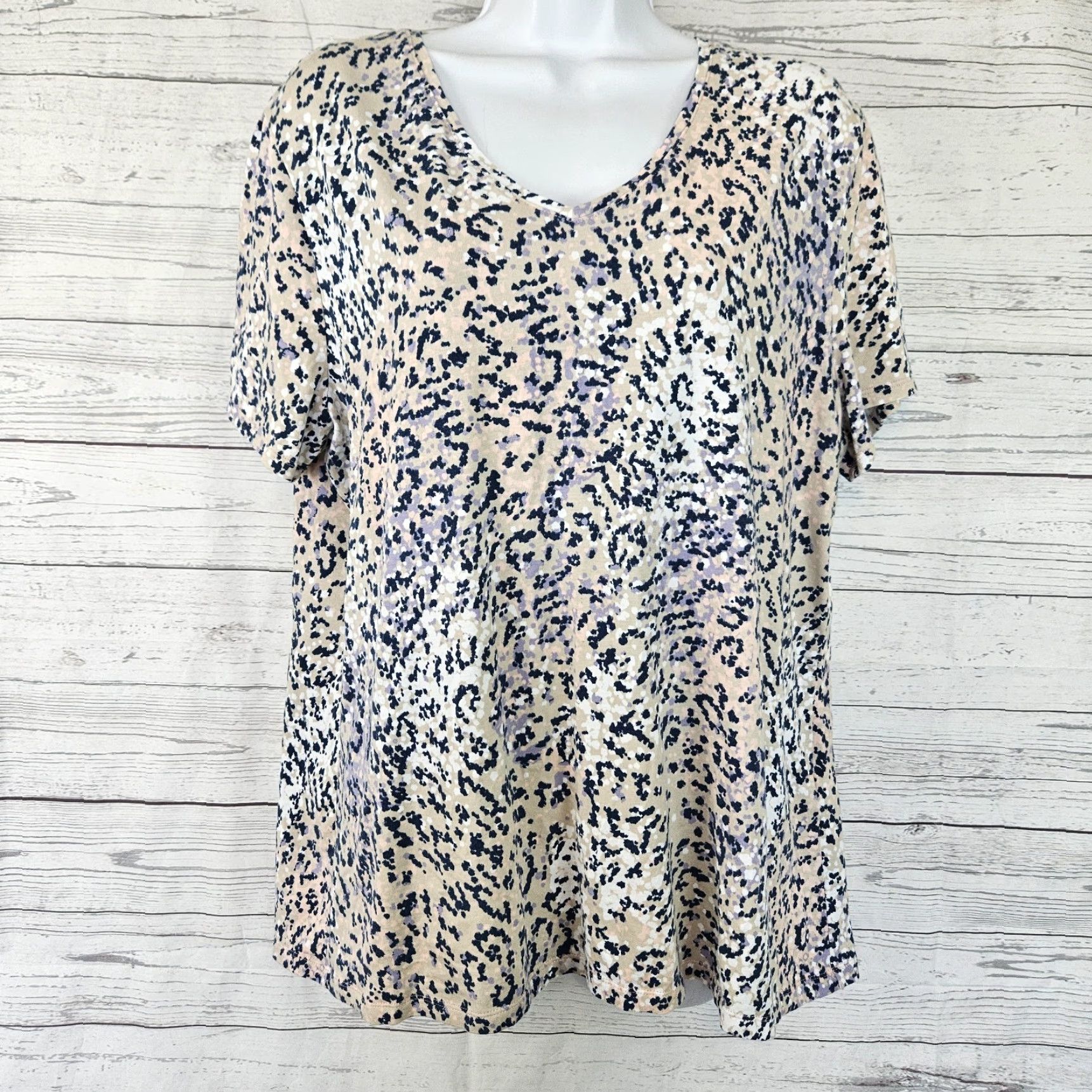 Vintage Chico's Weekends Womens Top XL Pink Beige Short Sleeve Cotton Blend Shirt Women XL Pink Beige Size XL / US 12-14 / IT 48-50 - 2 Thumbnail