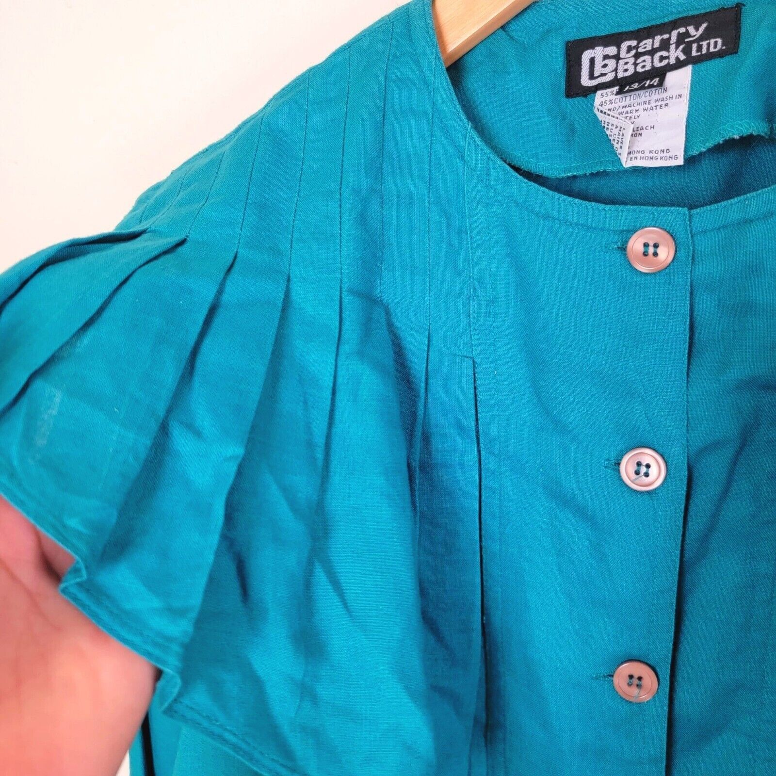 Vintage Carry Back Western Ruffle Front Button Down Shirt Teal Size M / US 6-8 / IT 42-44 - 3 Thumbnail