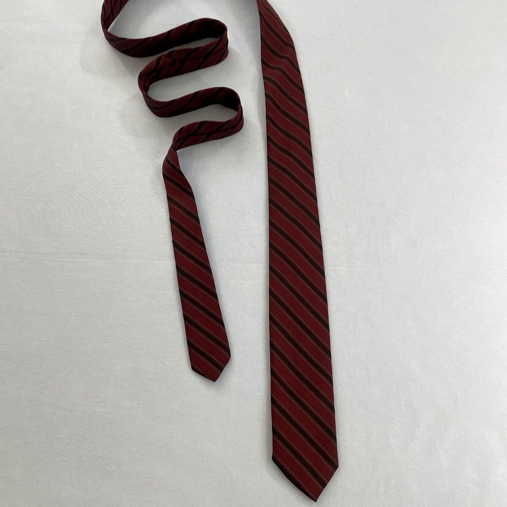 Vintage Vintage 60s Poly Wool Skinny Tie Repp Tie Cravat Red Black Gray Stripe Slim 2x54 Tie Capsule Necktie Mens Size ONE SIZE - 4 Thumbnail