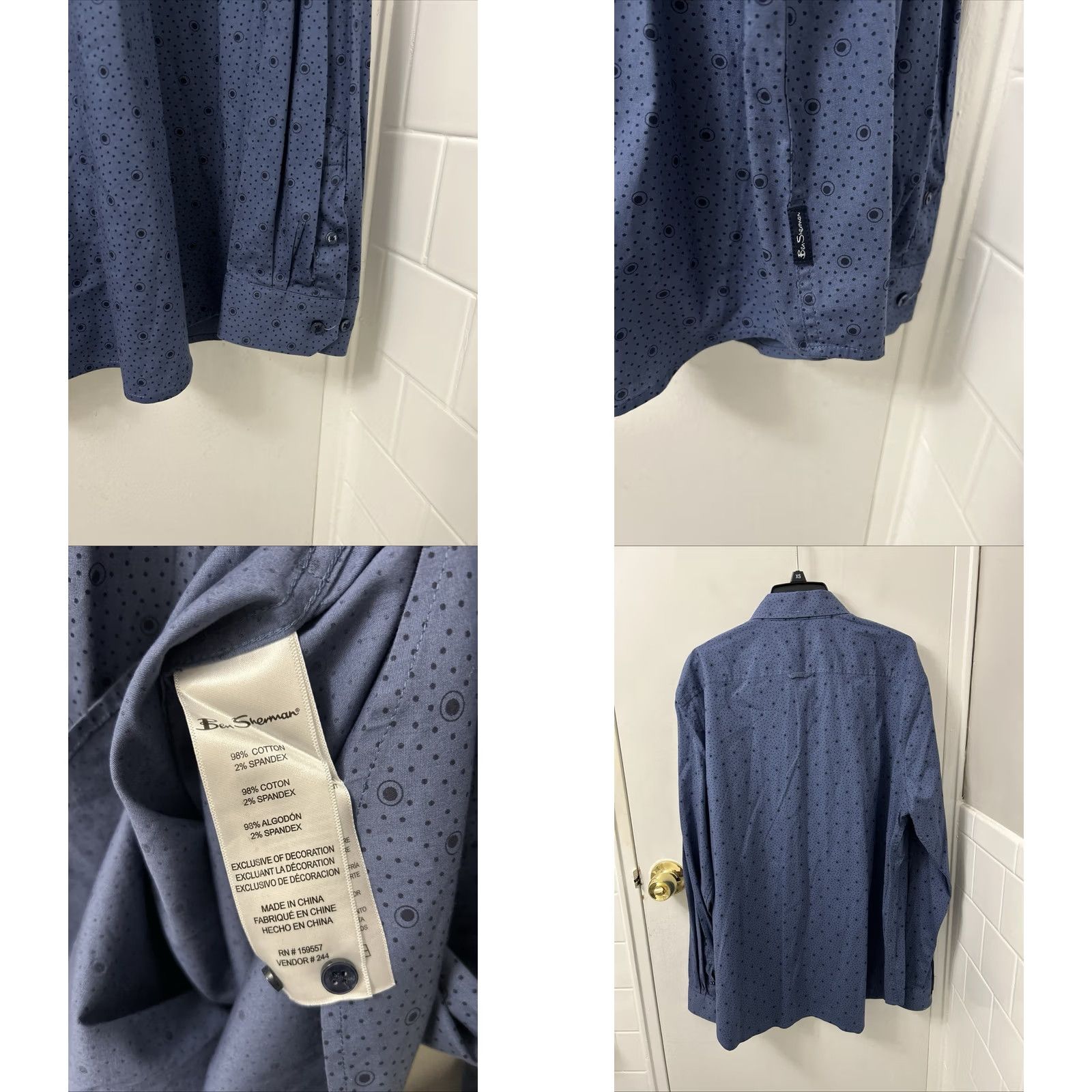 Ben Sherman Ben Sherman Shirt Mens XL Blue Polka Dot Button-Down Pocket Logo Long Sleeve Size US XL / EU 56 / 4 - 8 Thumbnail