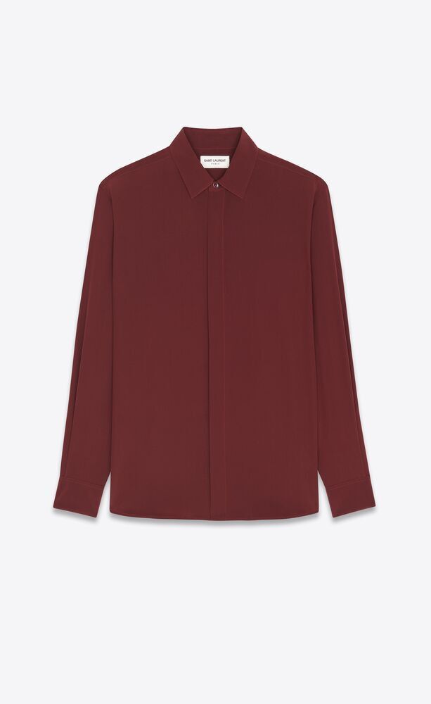 Saint Laurent Paris o1s1wg111224 Collar Classic Crepe De Chine Shirt in Burgundy Size US XXS / EU 40 - 1 Thumbnail