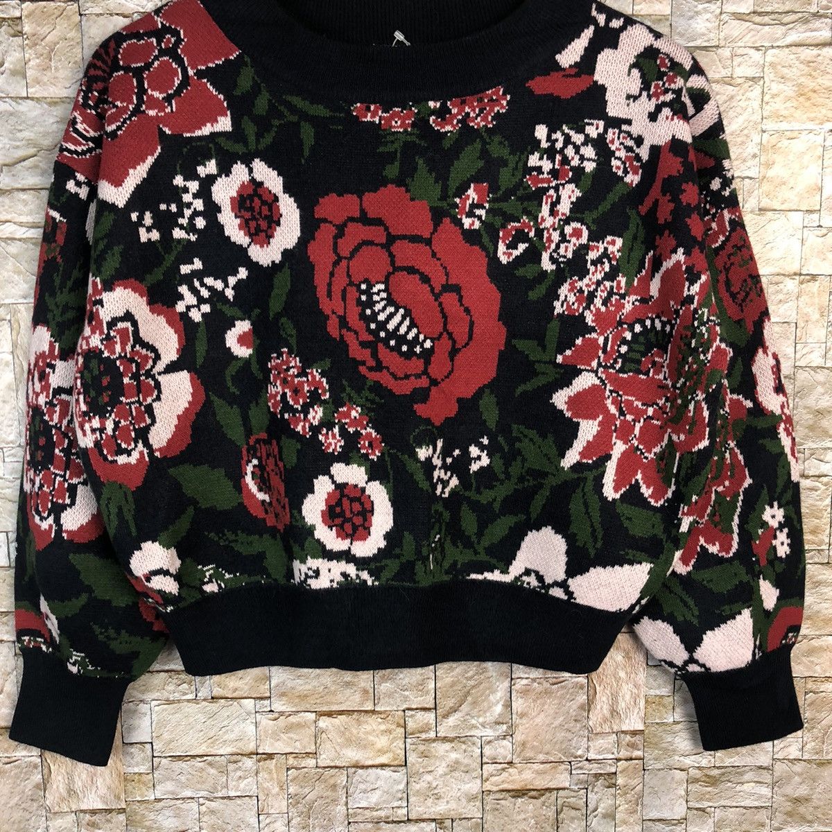 GU GU Red Flower art full sweatshirt Knitwear #A464 Size S / US 4 / IT 40 - 3 Thumbnail