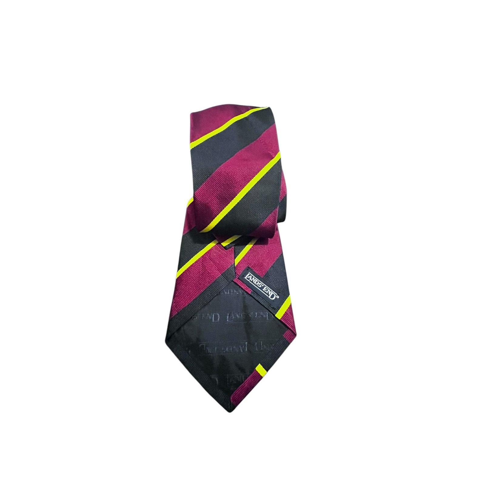 Lands' End Lands' End Maroon Navy Gold Stripe Men's 100% Silk Ties Size ONE SIZE - 4 Thumbnail