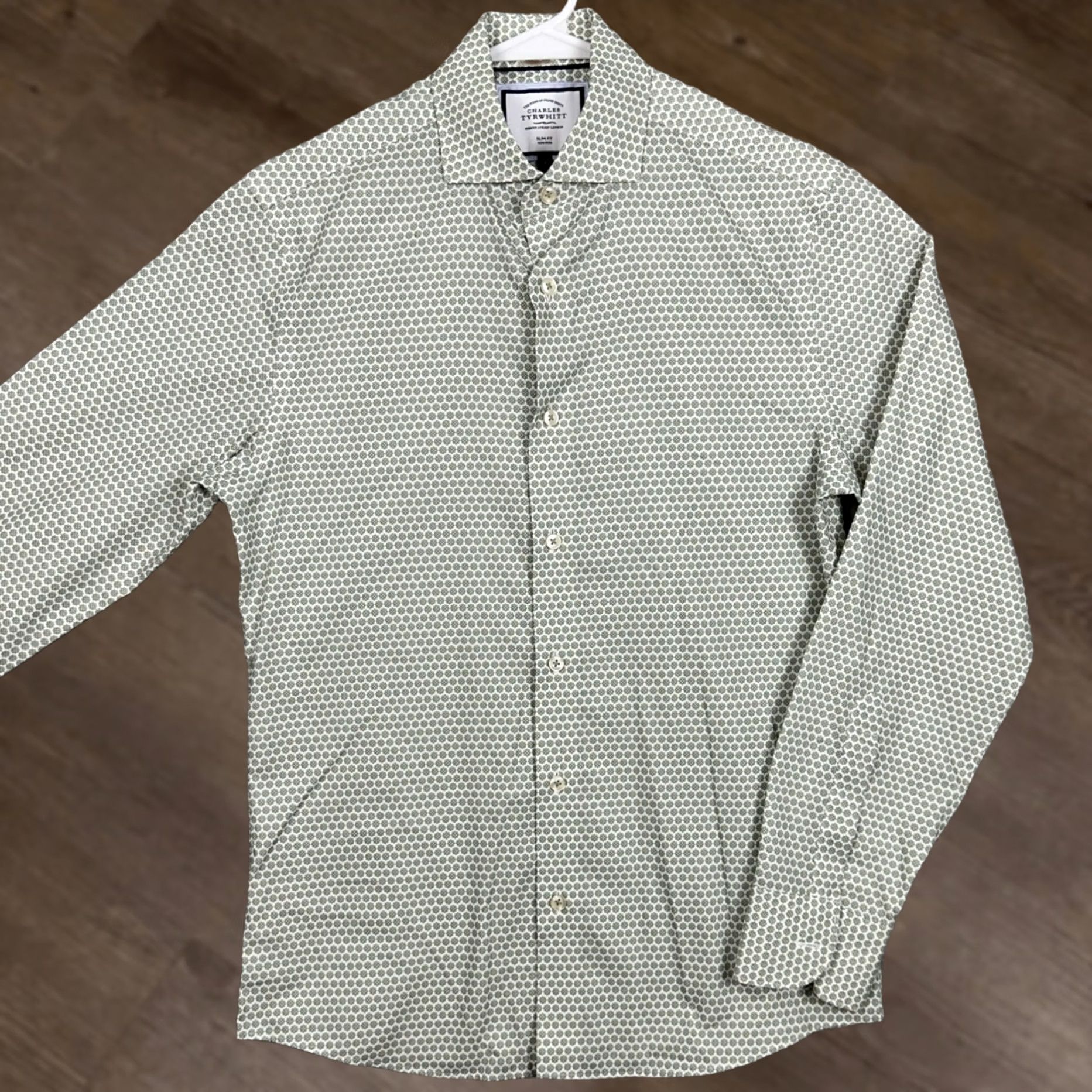 Charles Tyrwhitt Charles Tyrwhitt Shirt Mens Small White Green Slim Fit Button Up Geometric EUC Size US S / EU 44-46 / 1 - 1 Thumbnail