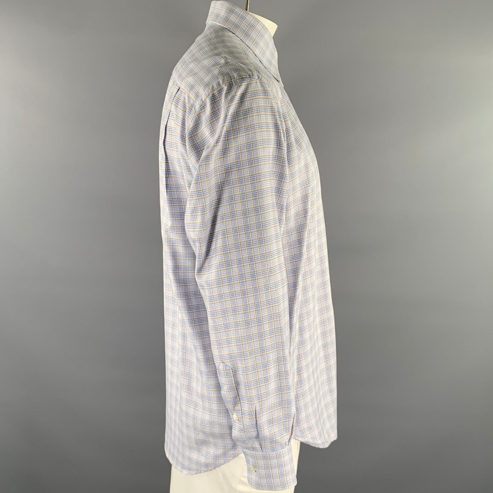 Brioni BRIONI Size M Blue Tan Plaid Cotton Long Sleeve Shirt Size US M / EU 48-50 / 2 - 3 Thumbnail