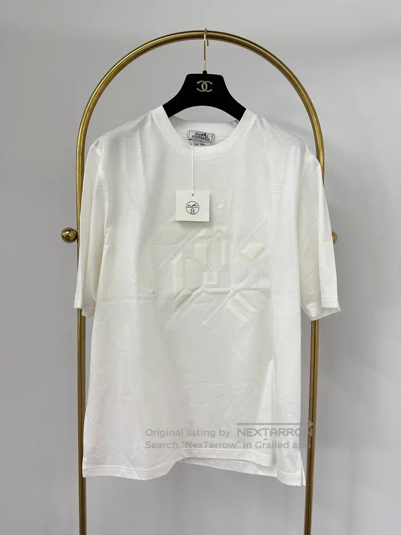Hermes Hermes White Leather Trimmed Short Sleeve T-Shirt Size US L / EU 52-54 / 3 - 1 Thumbnail