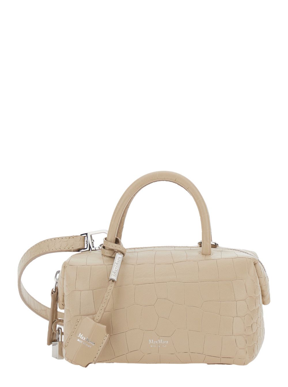 Max Mara Beige 'Holdall' Small Handbag with Adjustable and Removable Shoulder Strap and Crocodile-Embossed Effect in Leather for Women Size ONE SIZE - 1 Thumbnail