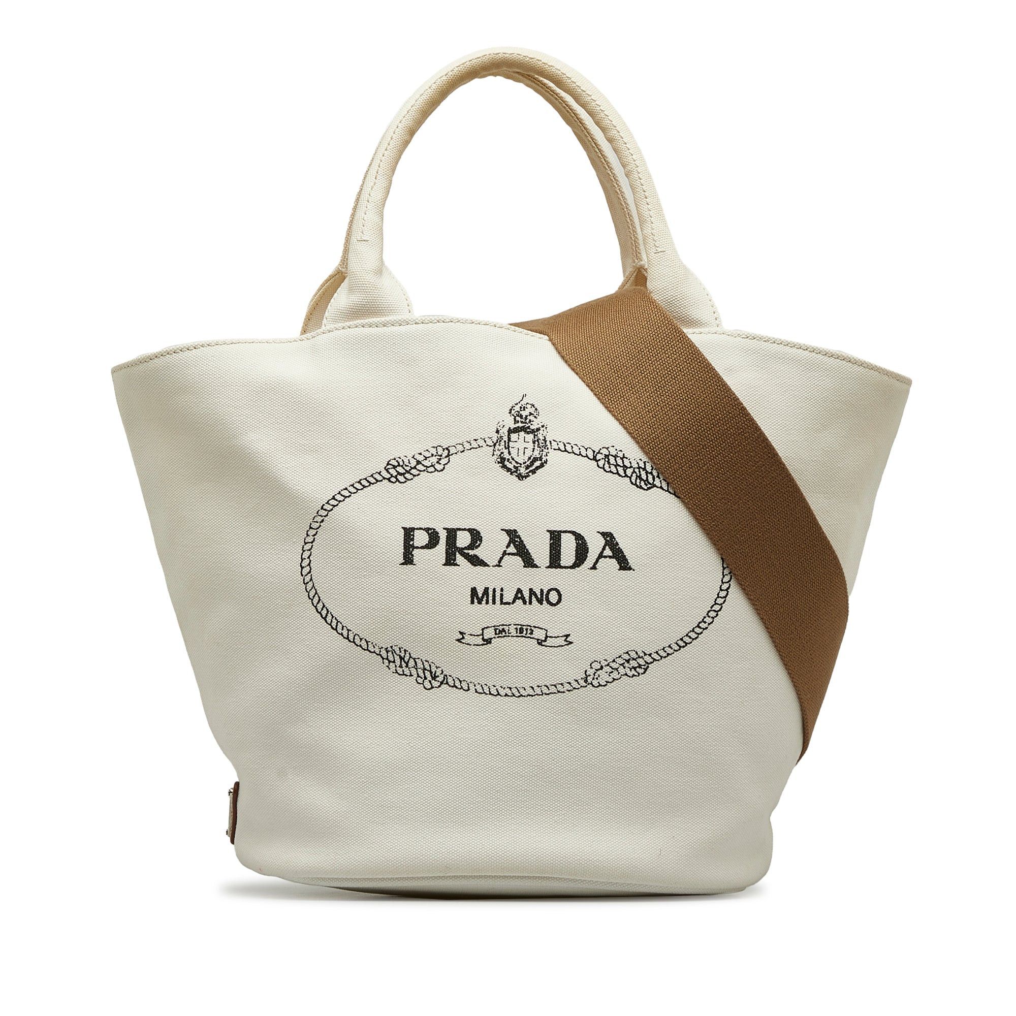 image of Prada Canapa Logo Satchel in White, Women's