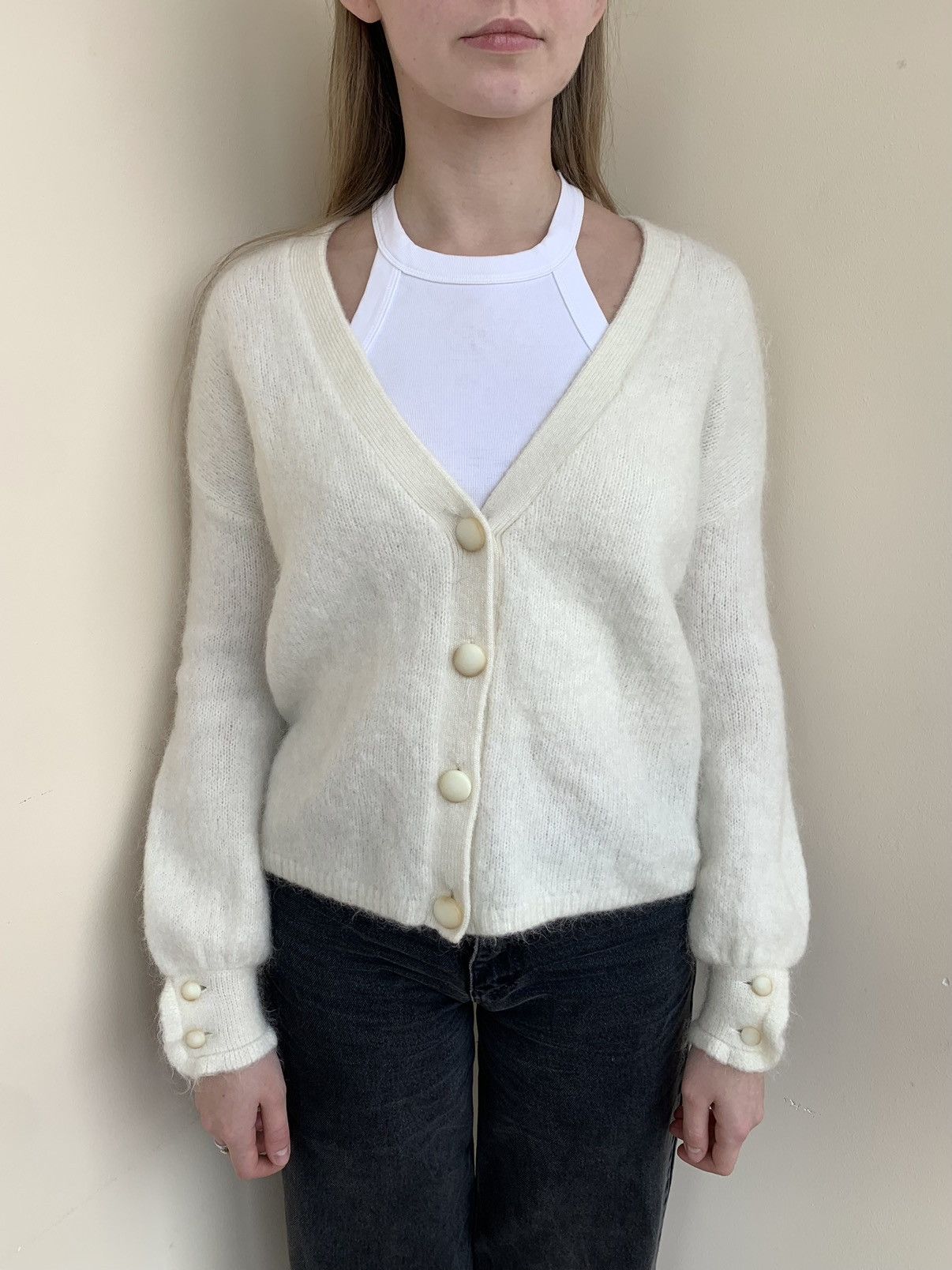 Sezane La Maille Sezane Mia V-Neck Button-Up Mohair Wool Cardigan Size S / US 4 / IT 40 - 3 Thumbnail
