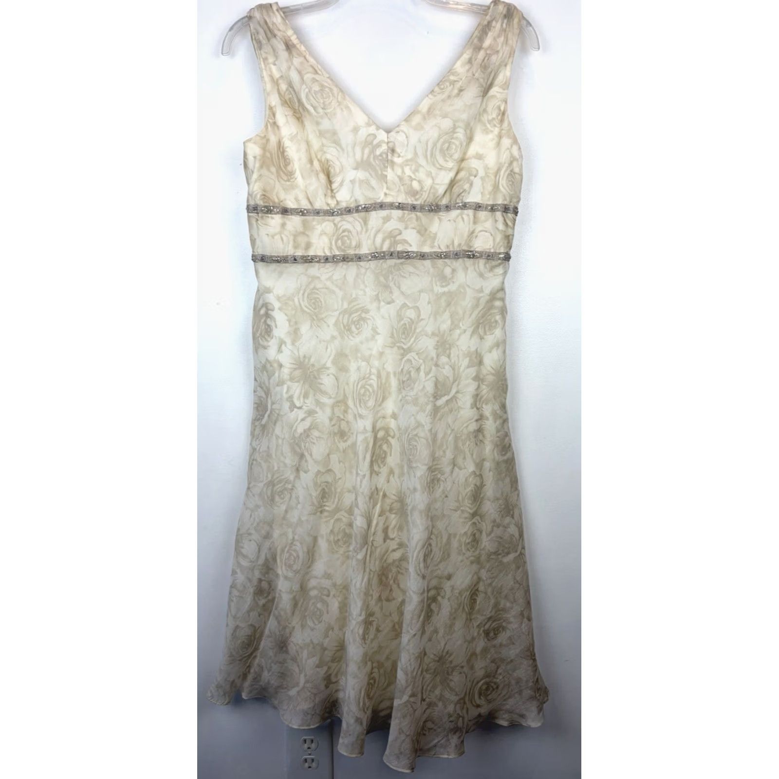Talbots VINTAGE Talbots Floral Midi Dress Womens 12 Ivory Zip Round Neck Short Sleeve Side Slit Sheath 80s 90s Classic Size XL / US 12-14 / IT 48-50 - 2 Thumbnail