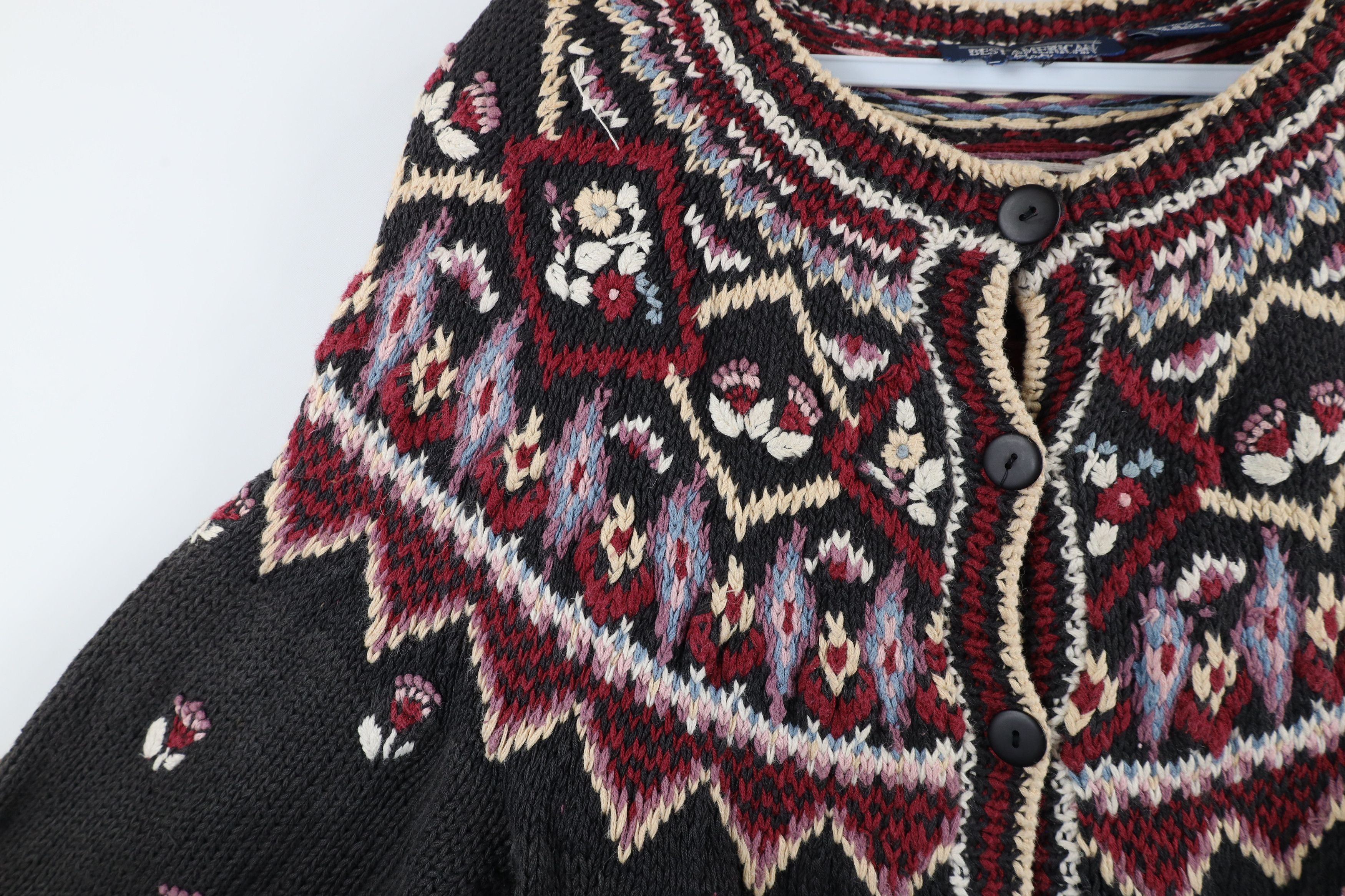 Vintage Vintage 90s Farmhouse Flower Fair Isle Knit Cardigan Sweater Size M / US 6-8 / IT 42-44 - 6 Thumbnail