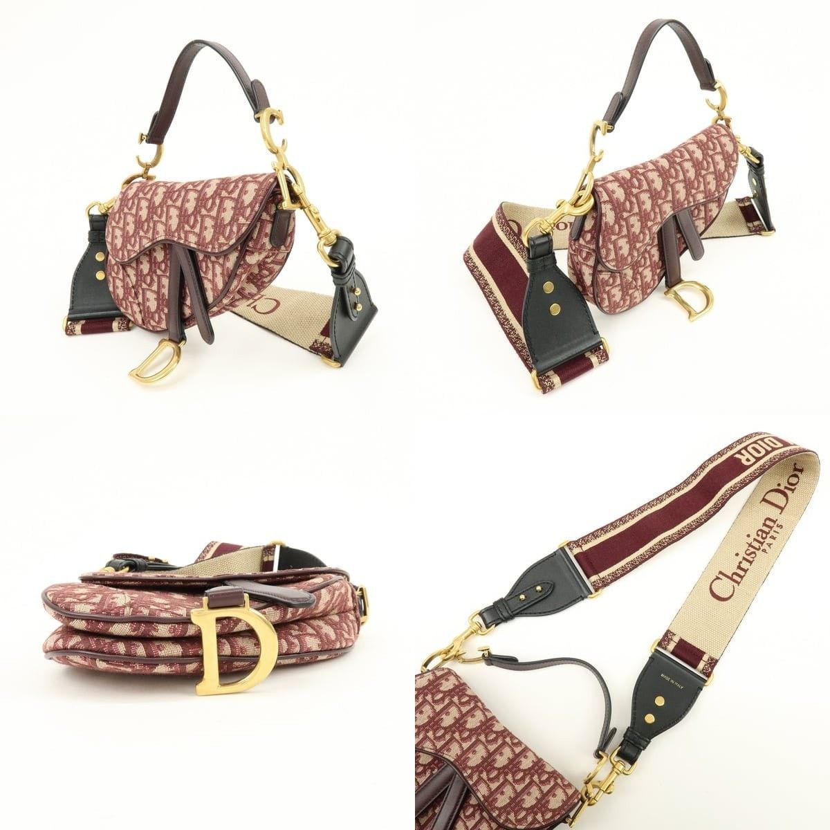 Christian Dior Monsieur Christian Dior Oblique Saddle Bag Canvas Shoulder Burgundy Size ONE SIZE - 3 Thumbnail