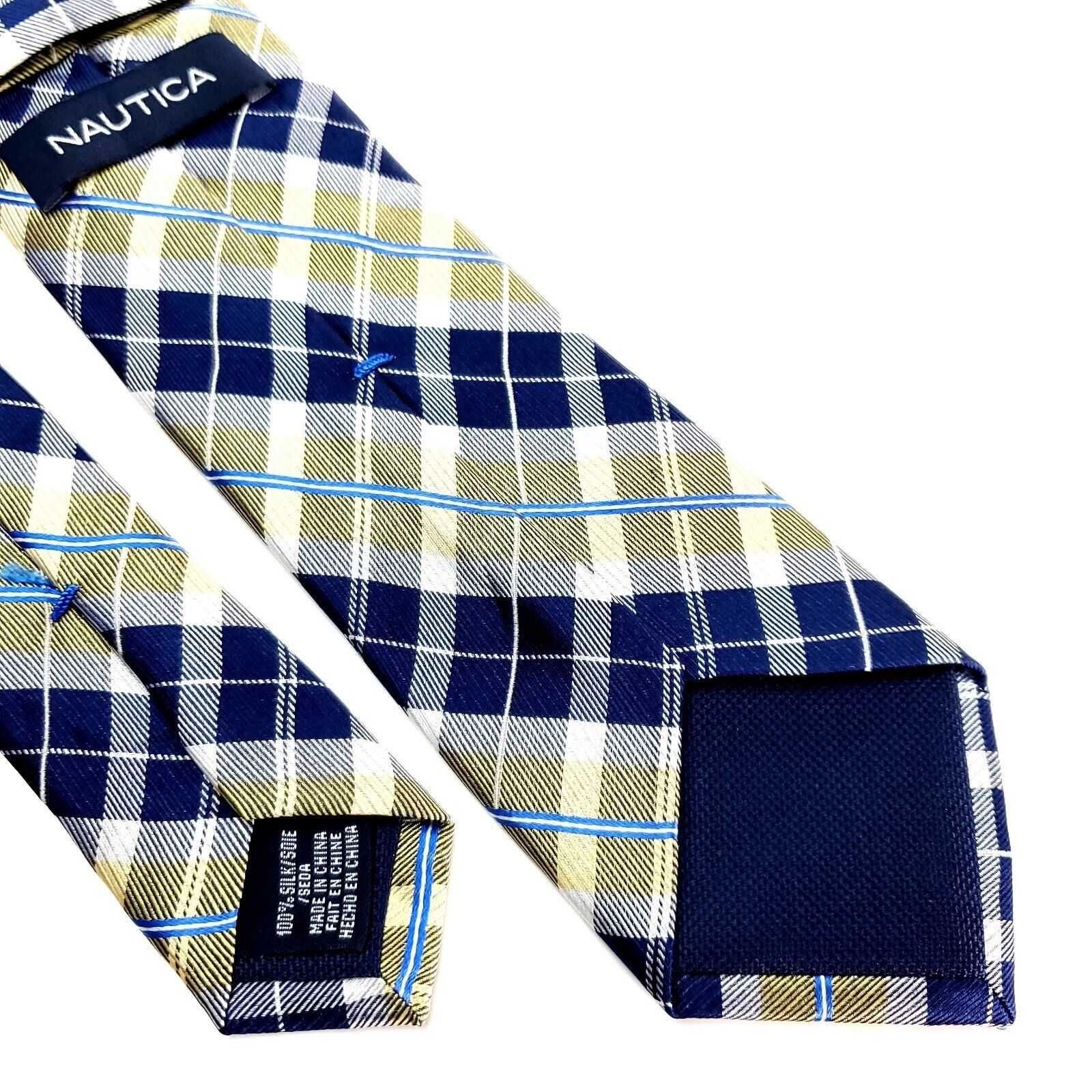 Nautica Nautica Silk Tie Print Blue Yellow Plaid Skinny Size ONE SIZE - 5 Thumbnail
