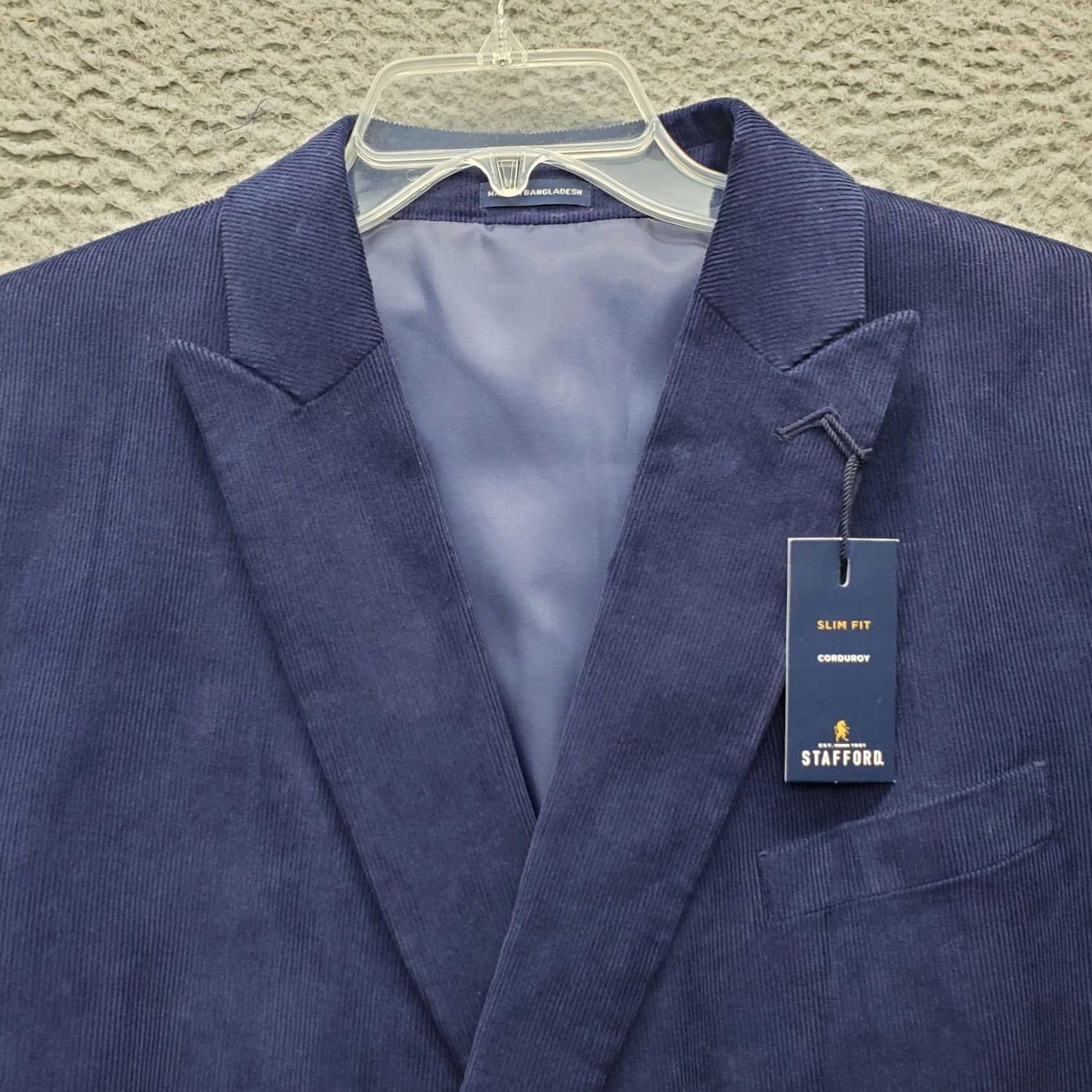 Stafford Stafford Navy Corduroy Blazer Mens 48 Slim Fit Double Breasted Peak Lapel Jacket Size 48R - 7 Thumbnail