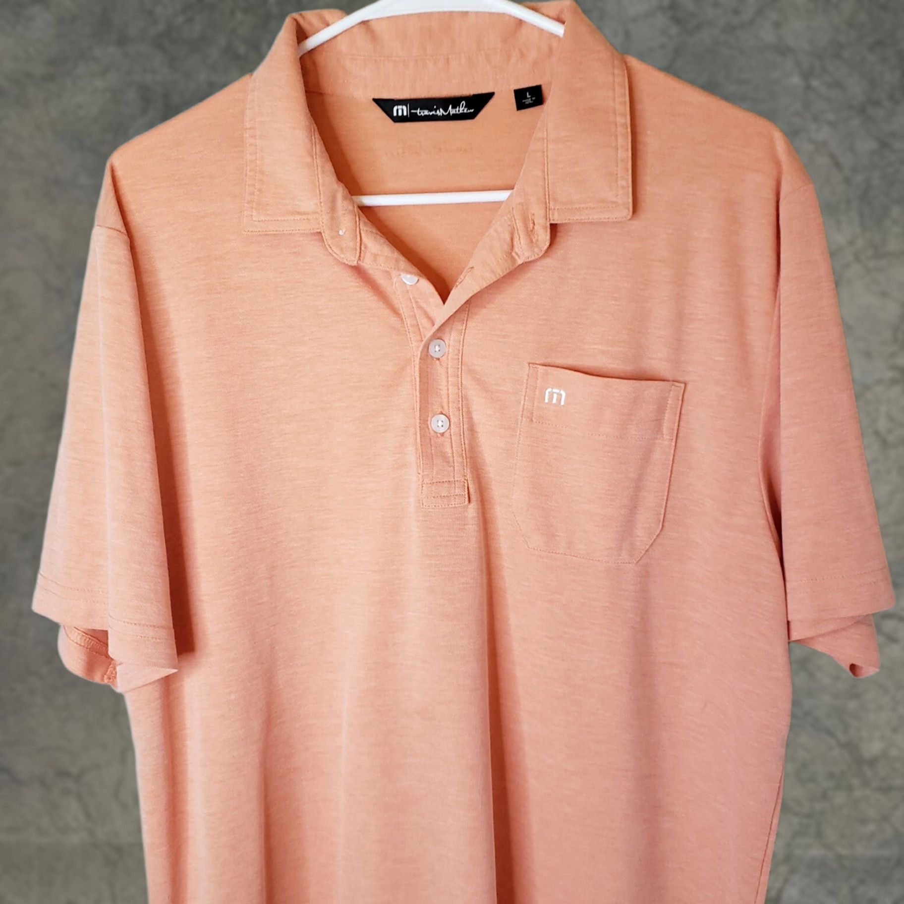 TravisMathew Travis Mathew Men Polo L Coral Pima Cotton Short Sleeve Slit Logo Button-Down Shirt Regular Fit Size US L / EU 52-54 / 3 - 1 Thumbnail