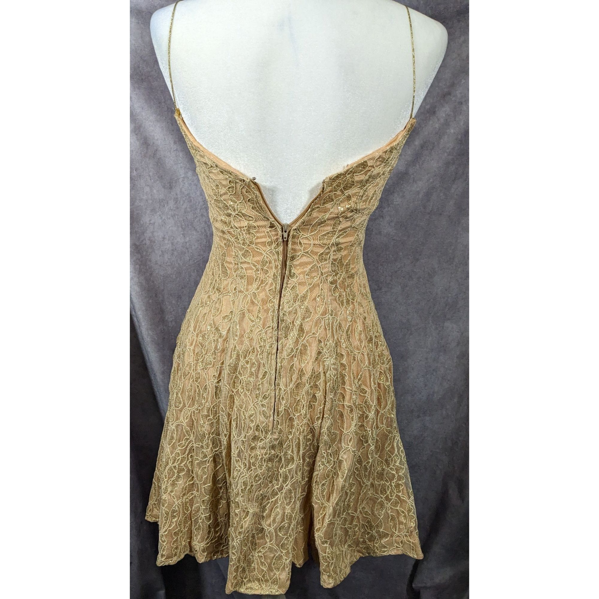 Other Vintage 90s Frederick's Of Holly Wood Gold Lace Dress Size S / US 4 / IT 40 - 12 Thumbnail