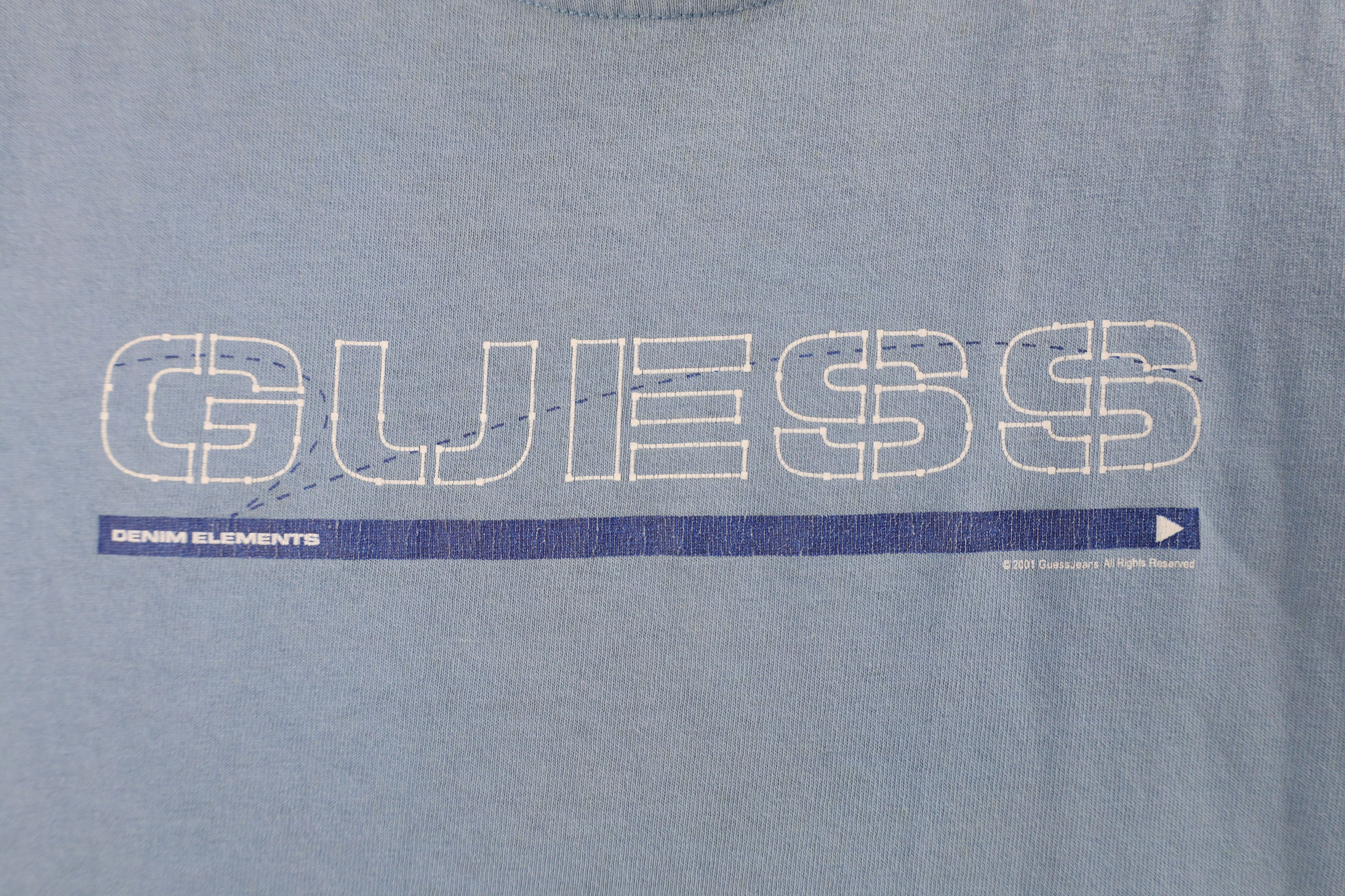 Guess × Vintage Vintage Y2K 2001 Guess Spell Out Stencil T-Shirt Blue Cotton Size US XL / EU 56 / 4 - 4 Thumbnail