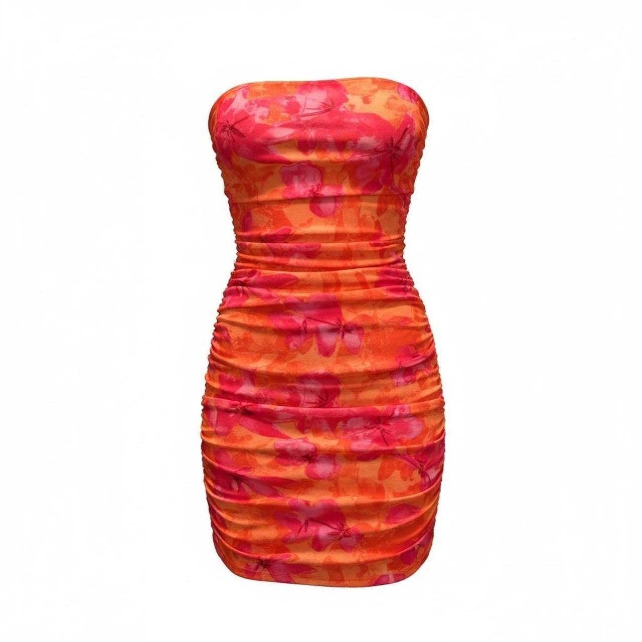 Other Orange Pink Floral Strapless Ruched Mini Size S / US 4 / IT 40 - 1 Thumbnail