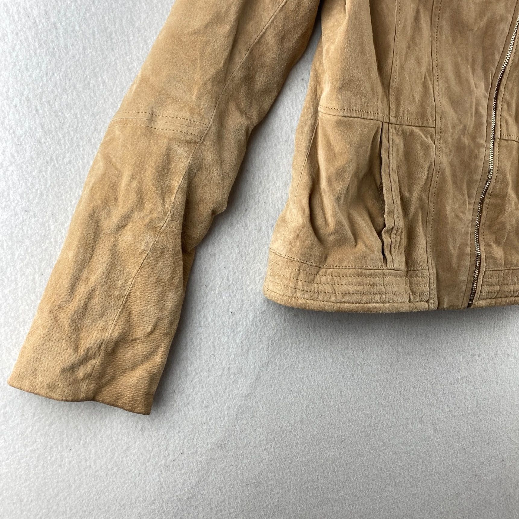 Vintage New York & Company Leather Jacket Womens M Beige Motorcycle Jacket Zip Size M / US 6-8 / IT 42-44 - 5 Thumbnail
