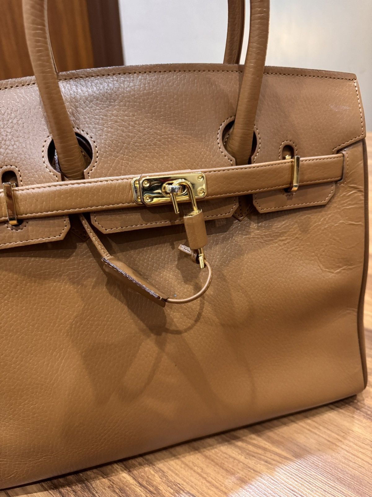 Handmade HANDMADE LEATHER BEIGE 'BIRKIN' BAG Size ONE SIZE - 5 Thumbnail