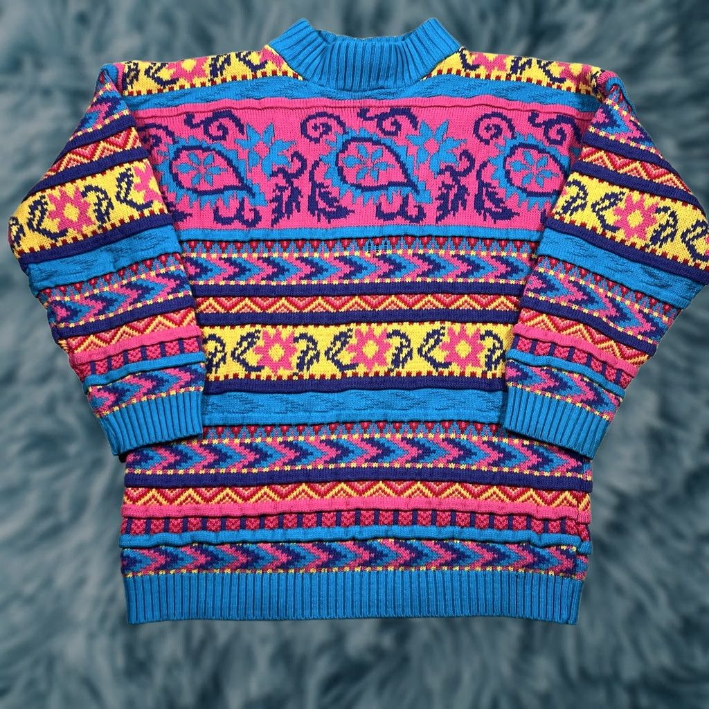 Coogi VTG COOGI Cardigan Sweater 3D Knit Wool Multicolor Wool