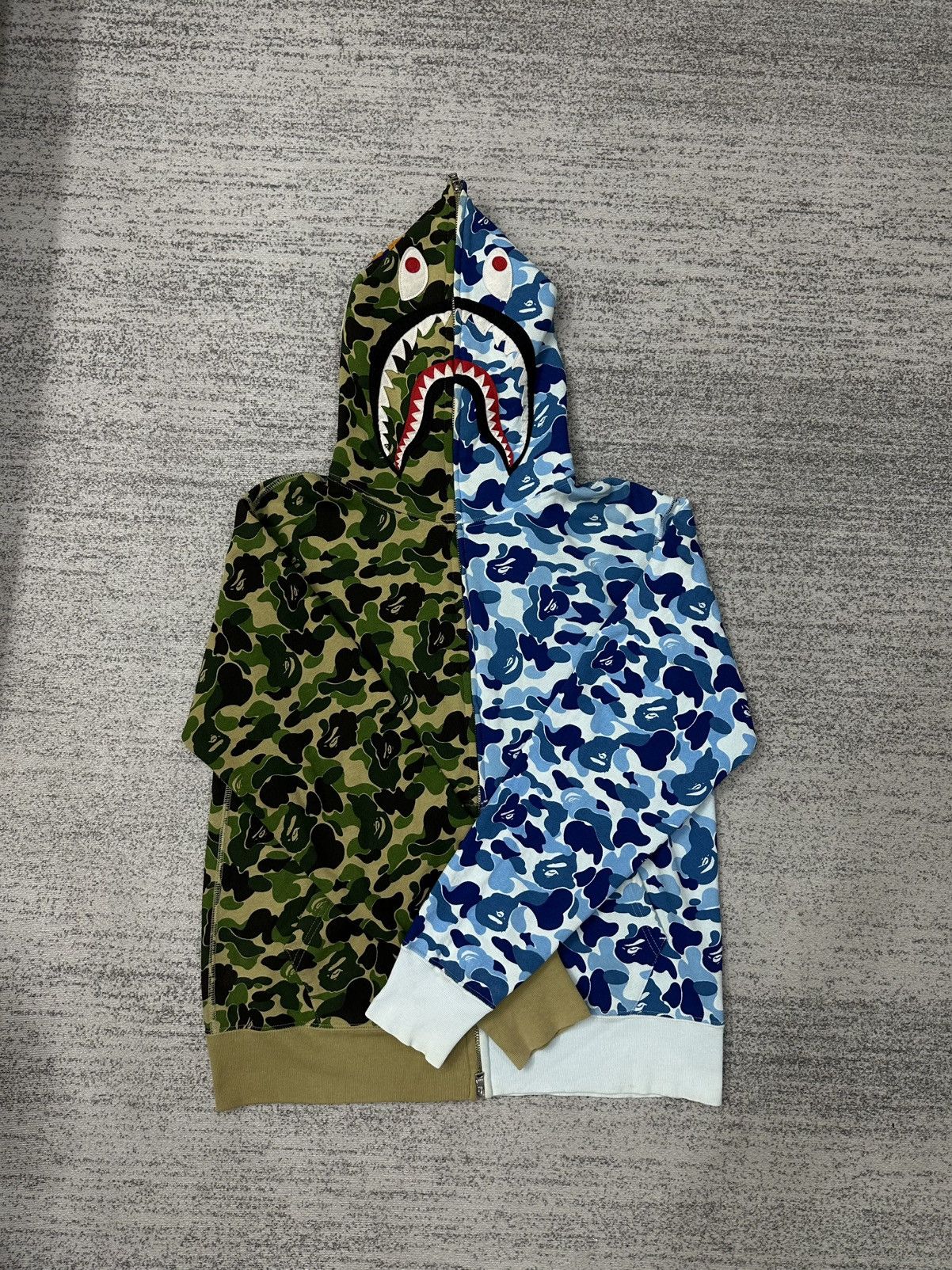 Bape BAPE ABC Camo Crazy Shark Full Zip Hoodie Green Blue | Grailed