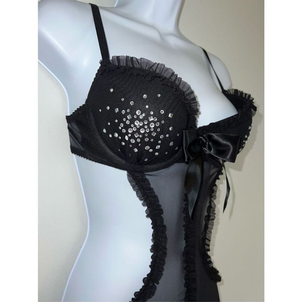 Victoria's Secret Victorias Secret Black w/ Rhinestones 34C Babydoll Gown Size ONE SIZE - 2 Thumbnail