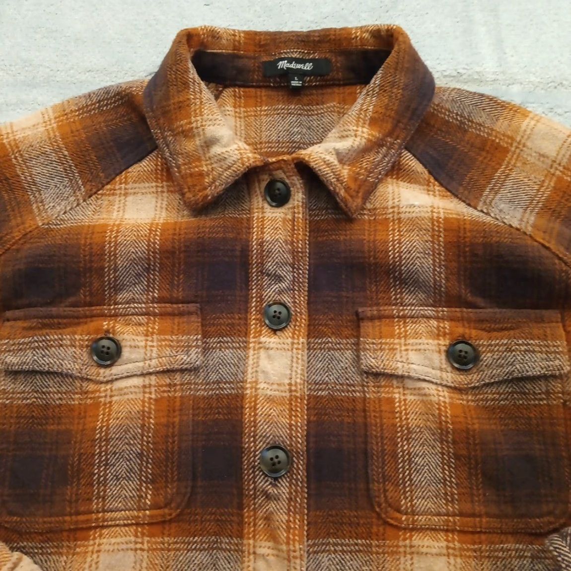 Madewell Madewell Jacket Womens Large Brown Plaid Cropped Long Sleeve Button Up Pockets Size L / US 10 / IT 46 - 2 Thumbnail
