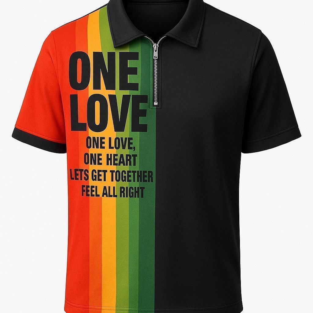 Other One Love Rasta Gradient Polo Shirt – Reggae Pride Zip up XL Size US XL / EU 56 / 4 - 2 Thumbnail