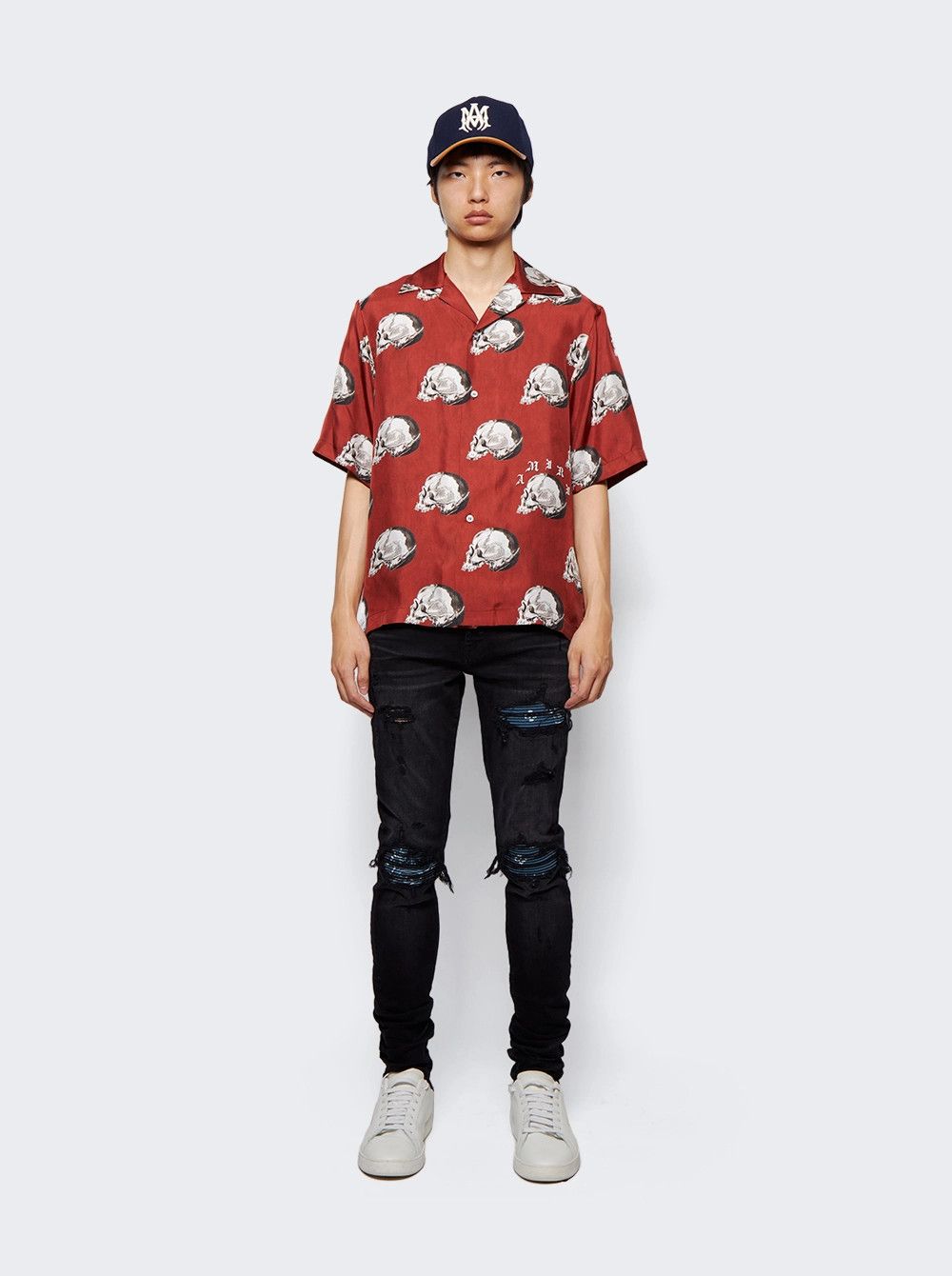 Amiri o1gr1nt0924 All Over Skull Bowling Shirt in Red Size US S / EU 44-46 / 1 - 2 Thumbnail